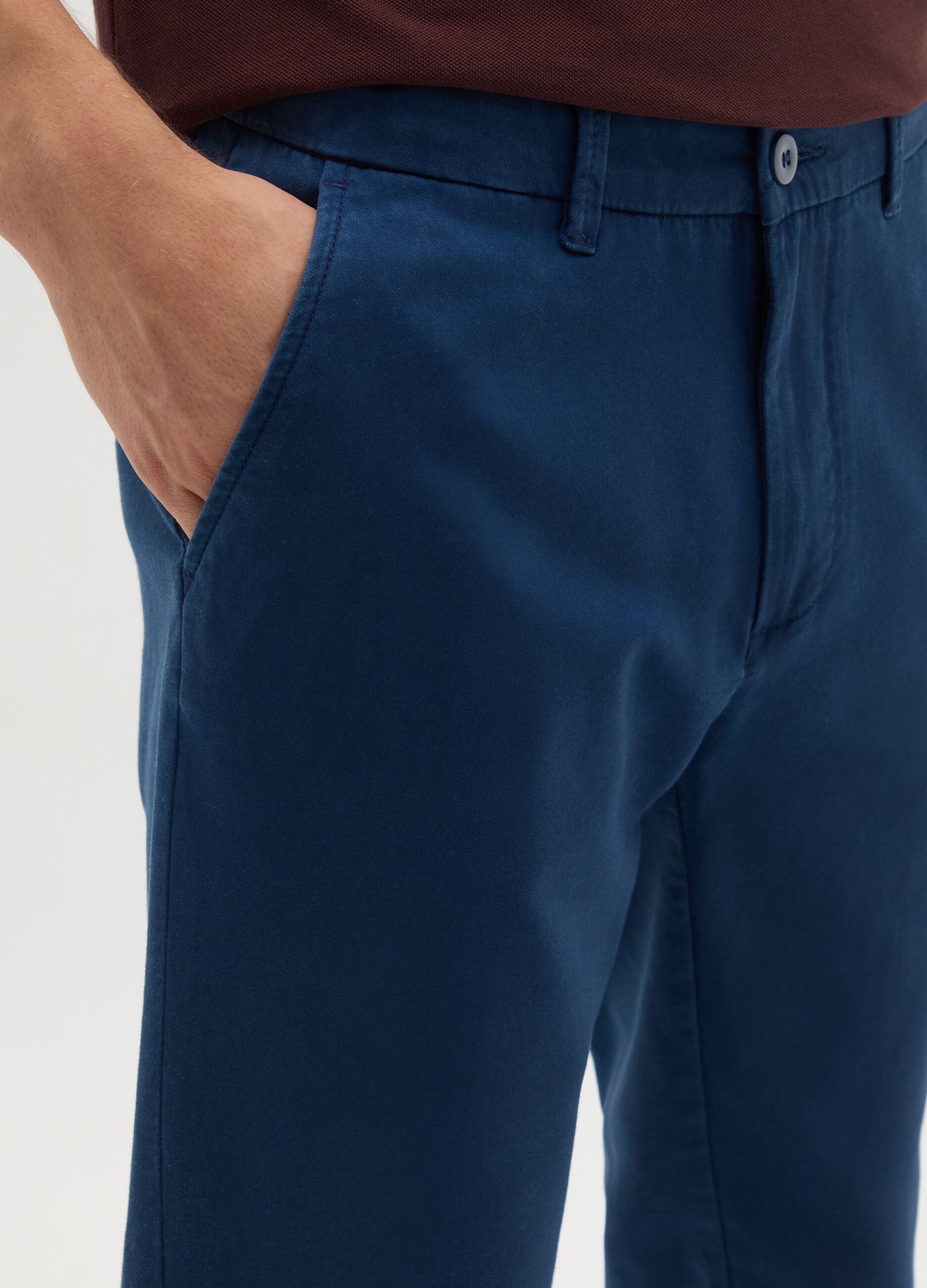 Blue cotton slim fit trousers