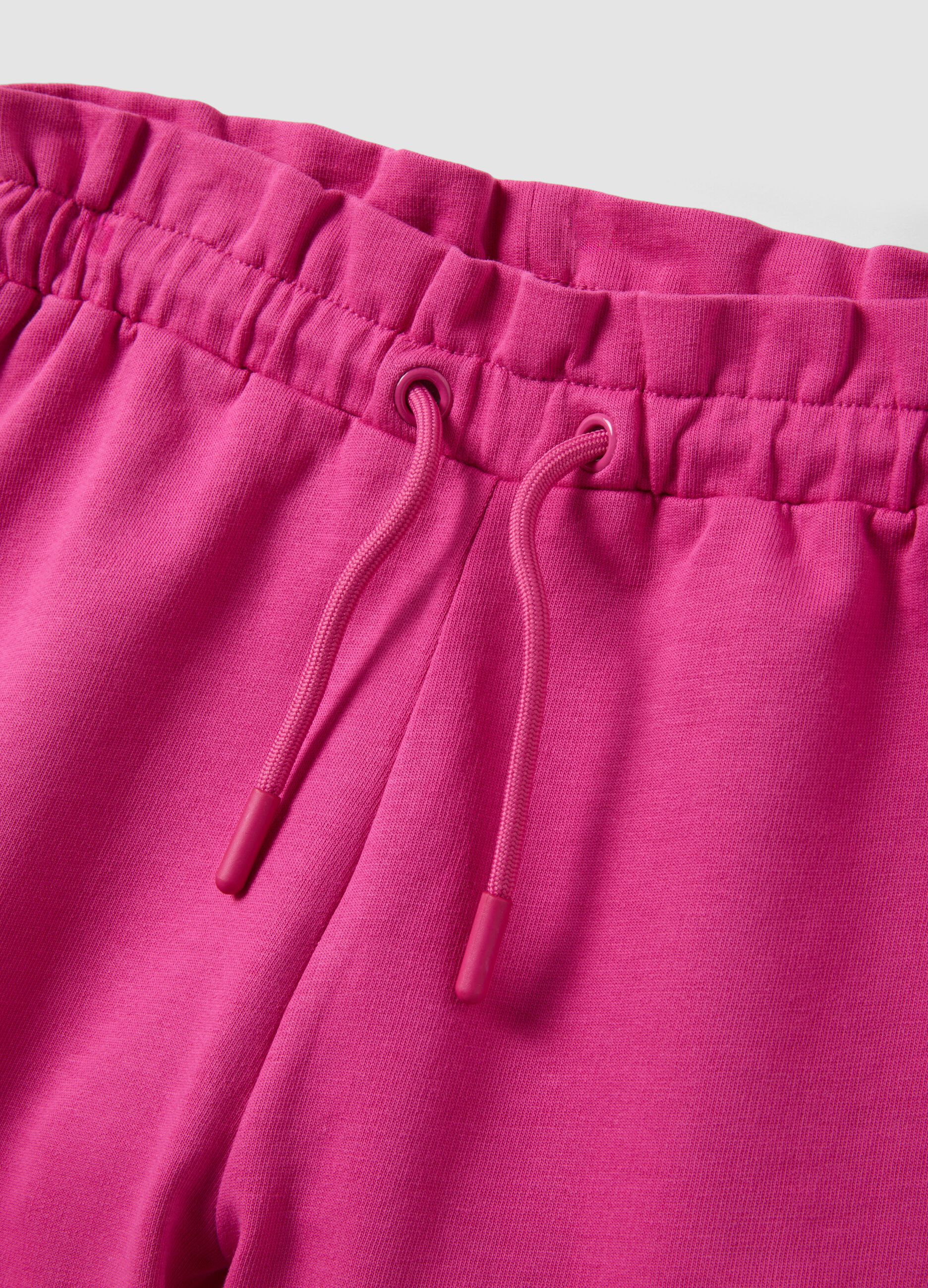 White and pink stretch cotton T-shirt and shorts set for girls, regular fit
