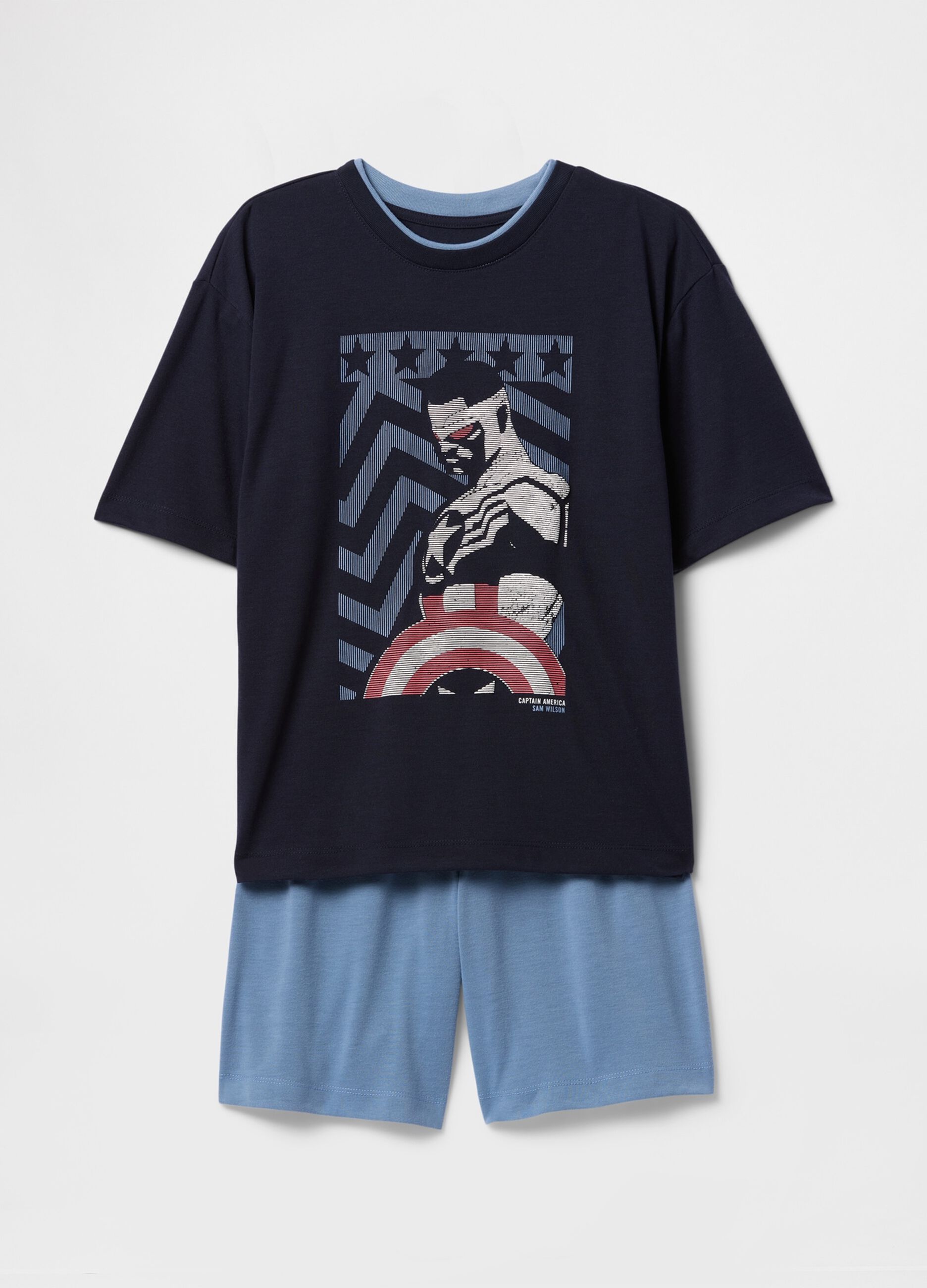 Blue children's pyjamas with Captain America print