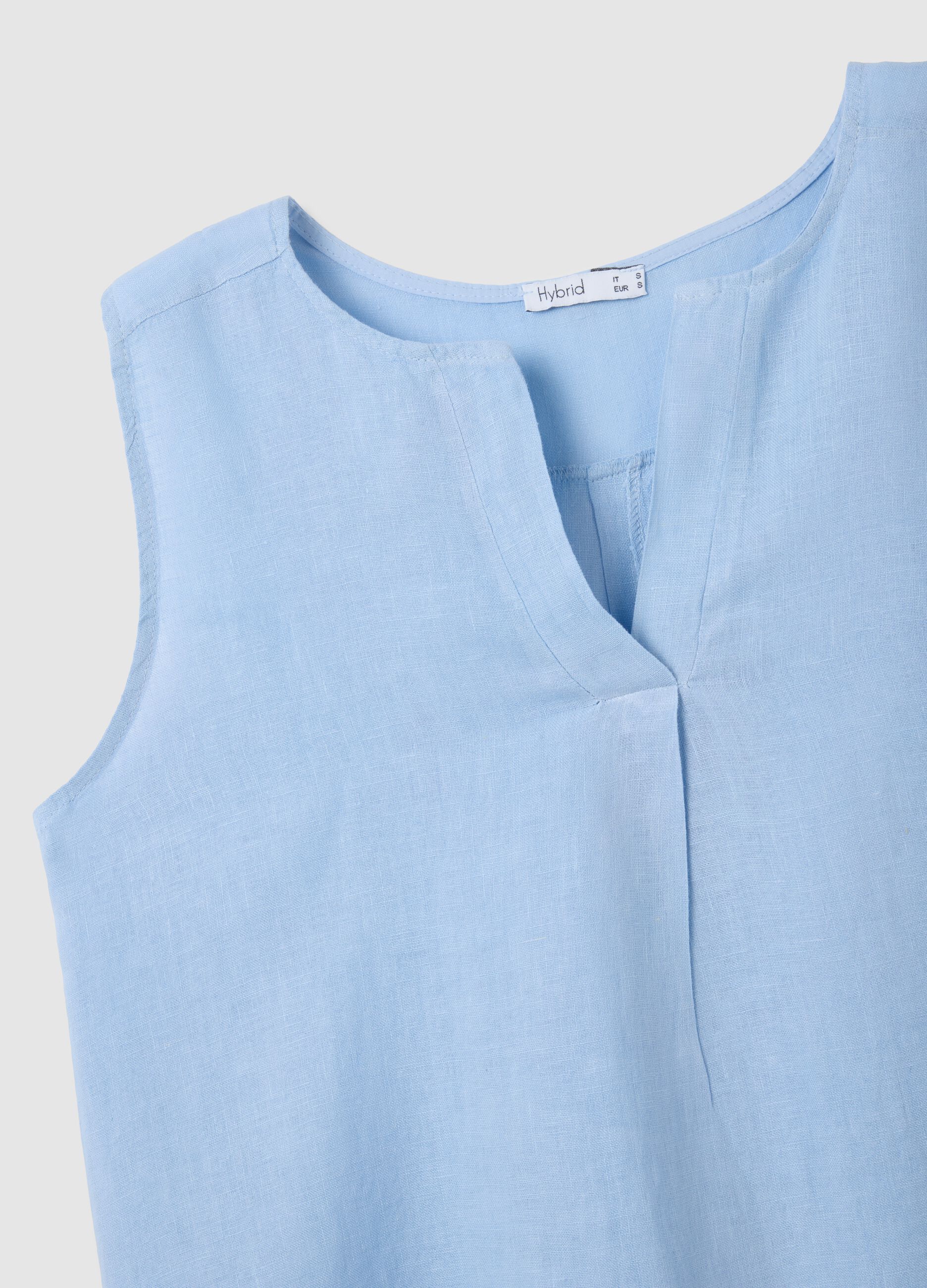Women's dress in pure azure linen regular fit