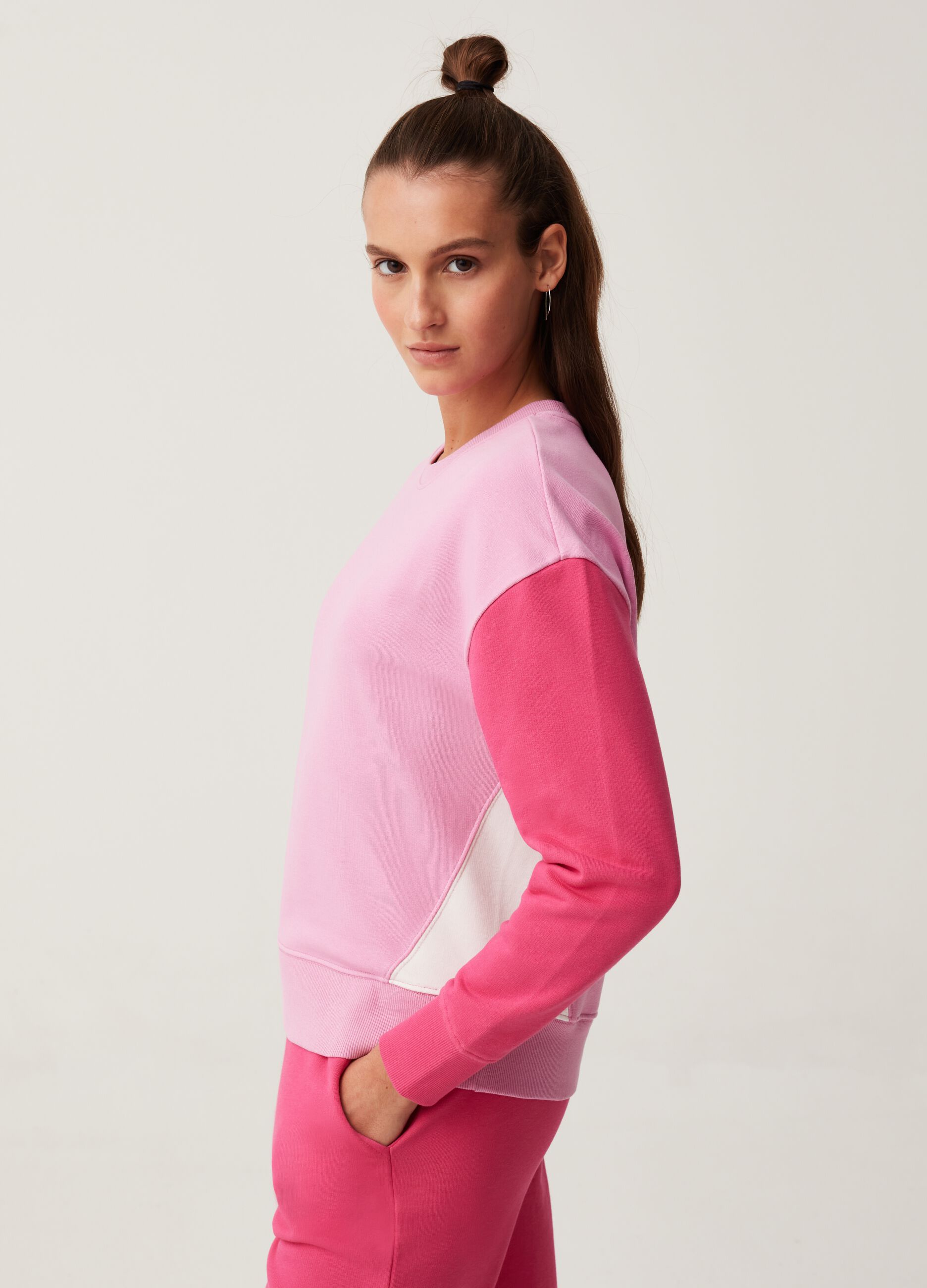 Felpa girocollo Fitness color block_0