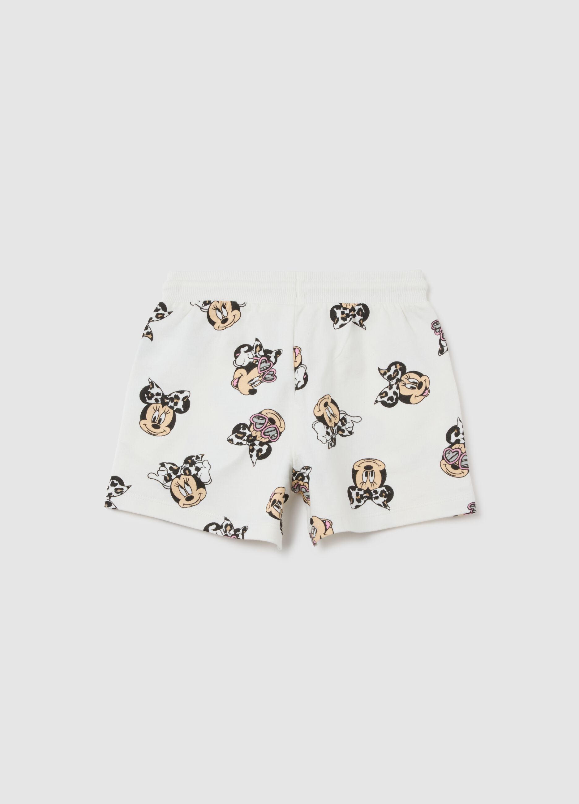 Girls' white cotton shorts regular fit with print