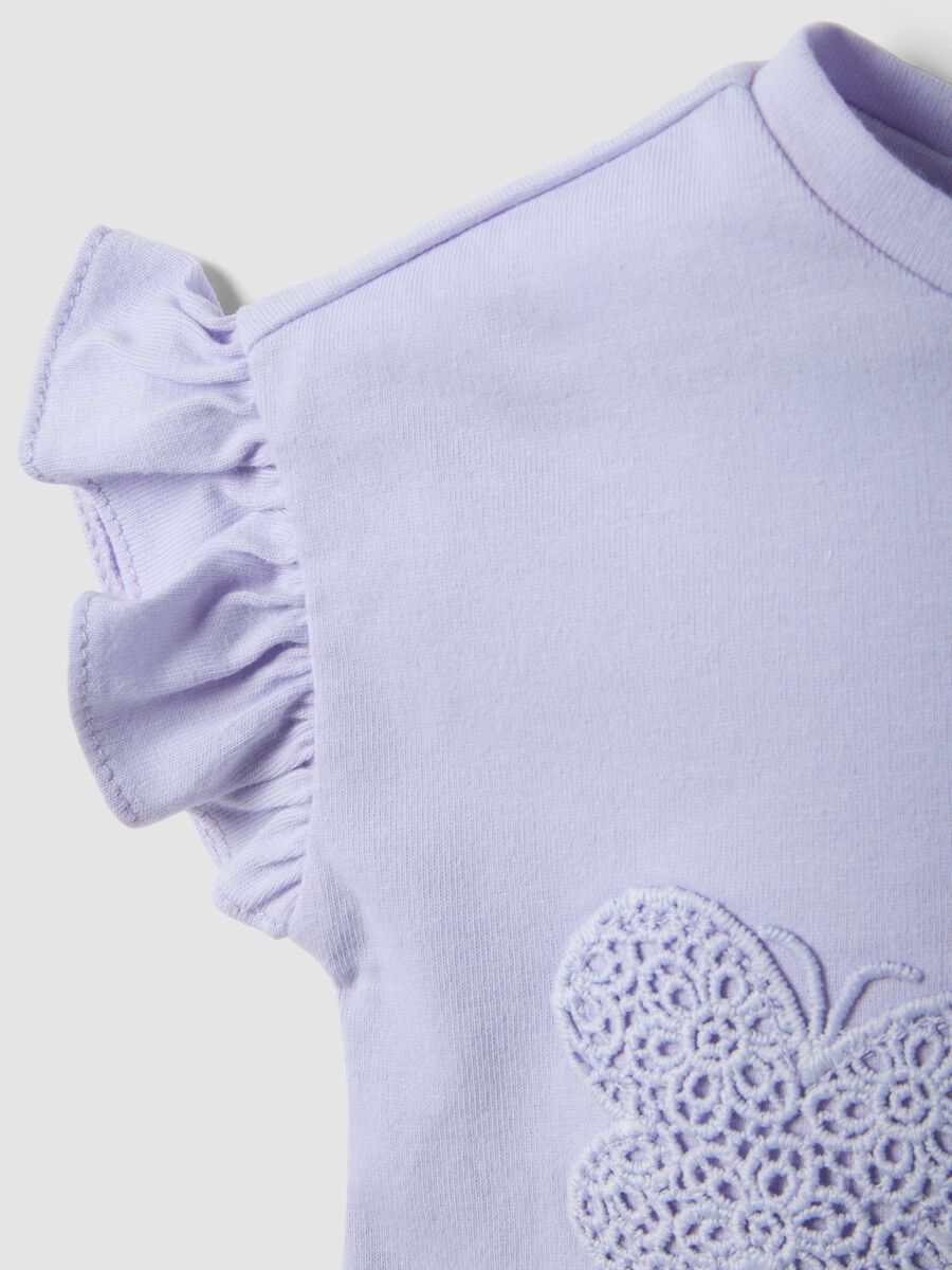 Purple short-sleeved pure organic cotton T-shirt with frills_2