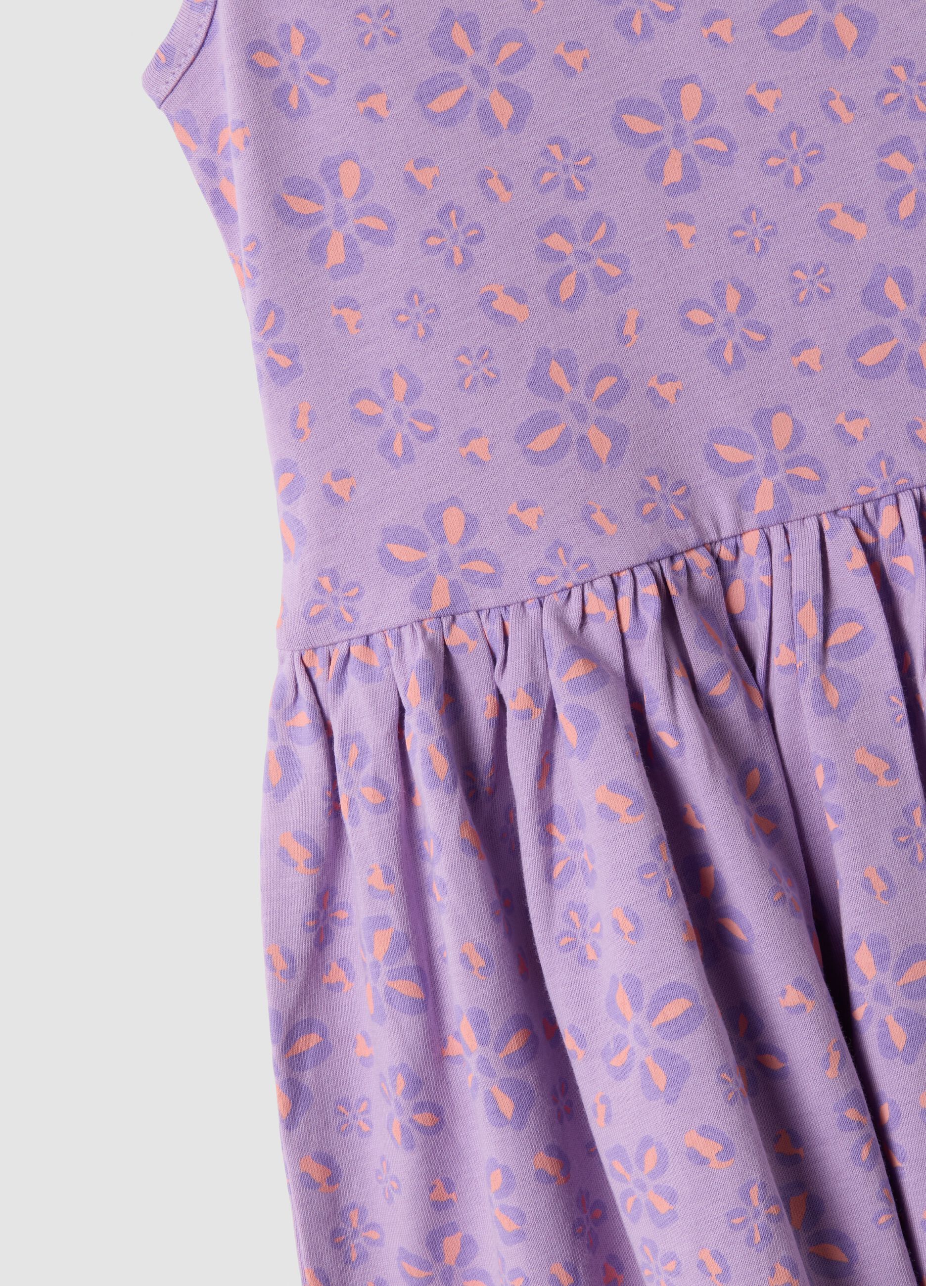 Purple pure cotton dress with floral print