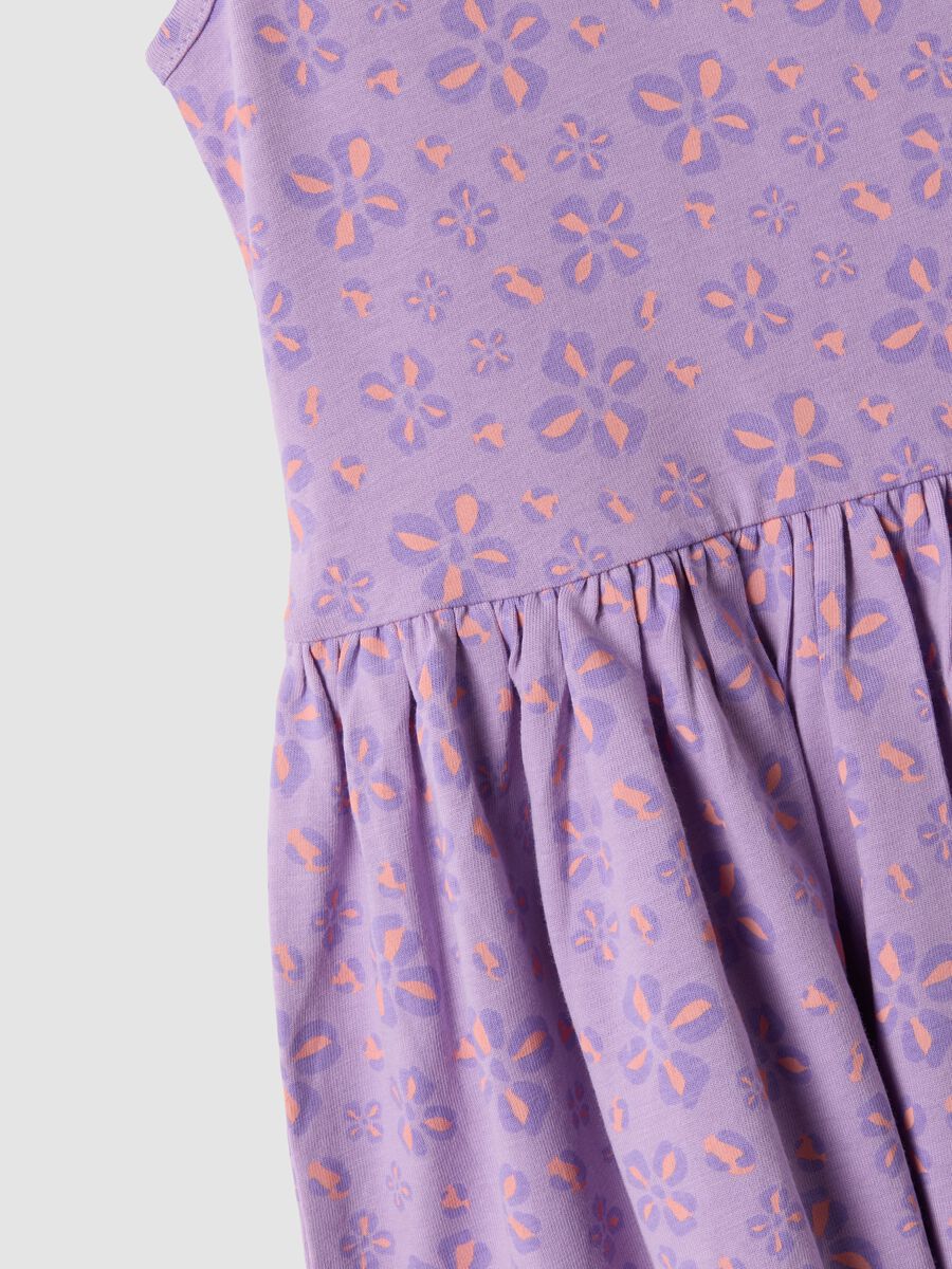 Purple pure cotton dress with floral print_3