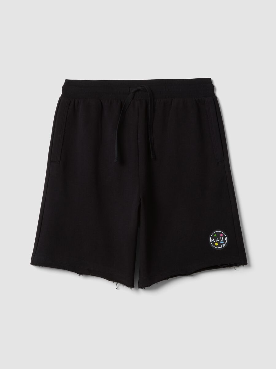 Bermuda in puro cotone nero relaxed fit con orli tagliati_4