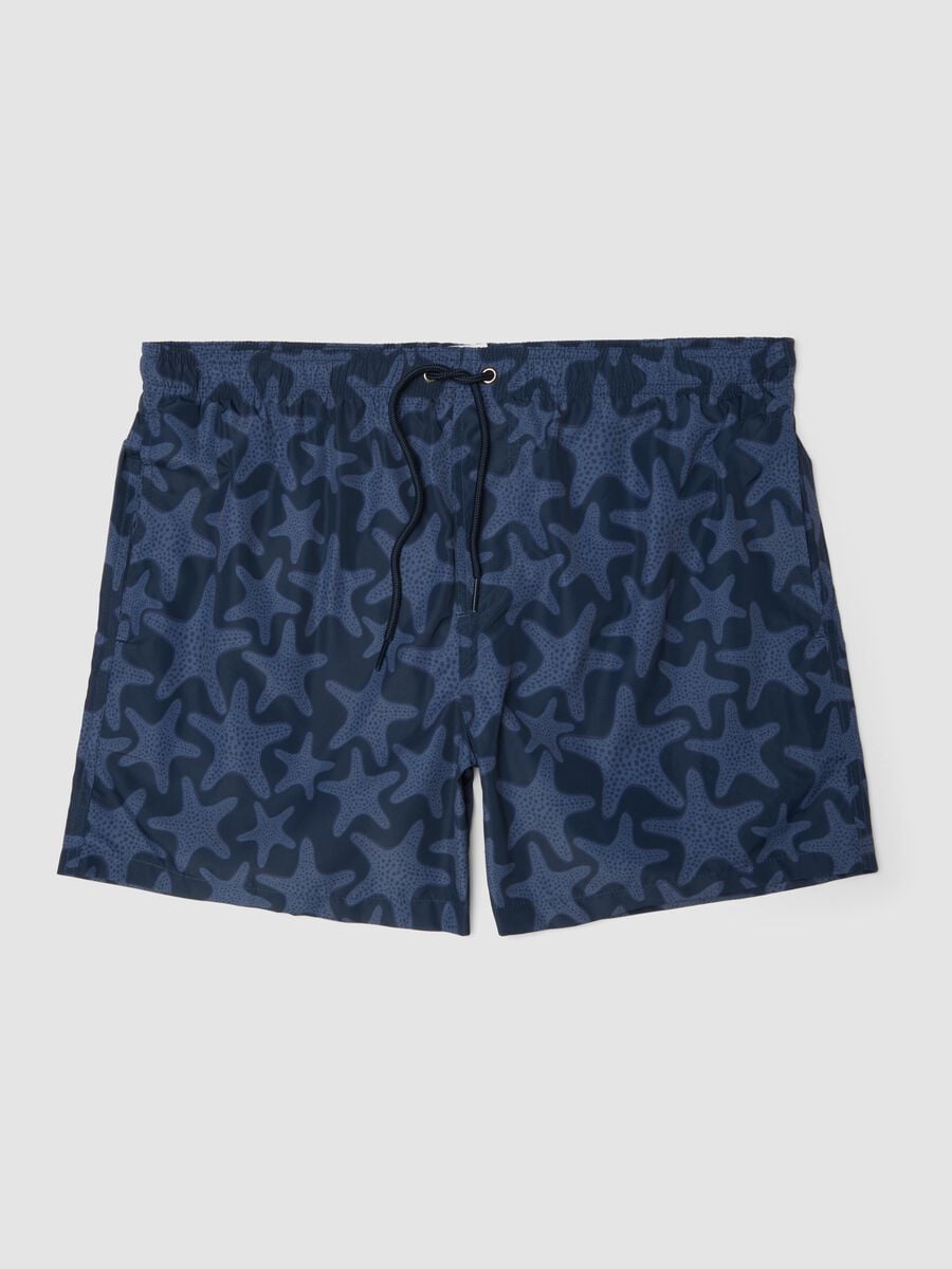 Blue swim shorts with starfish print_0