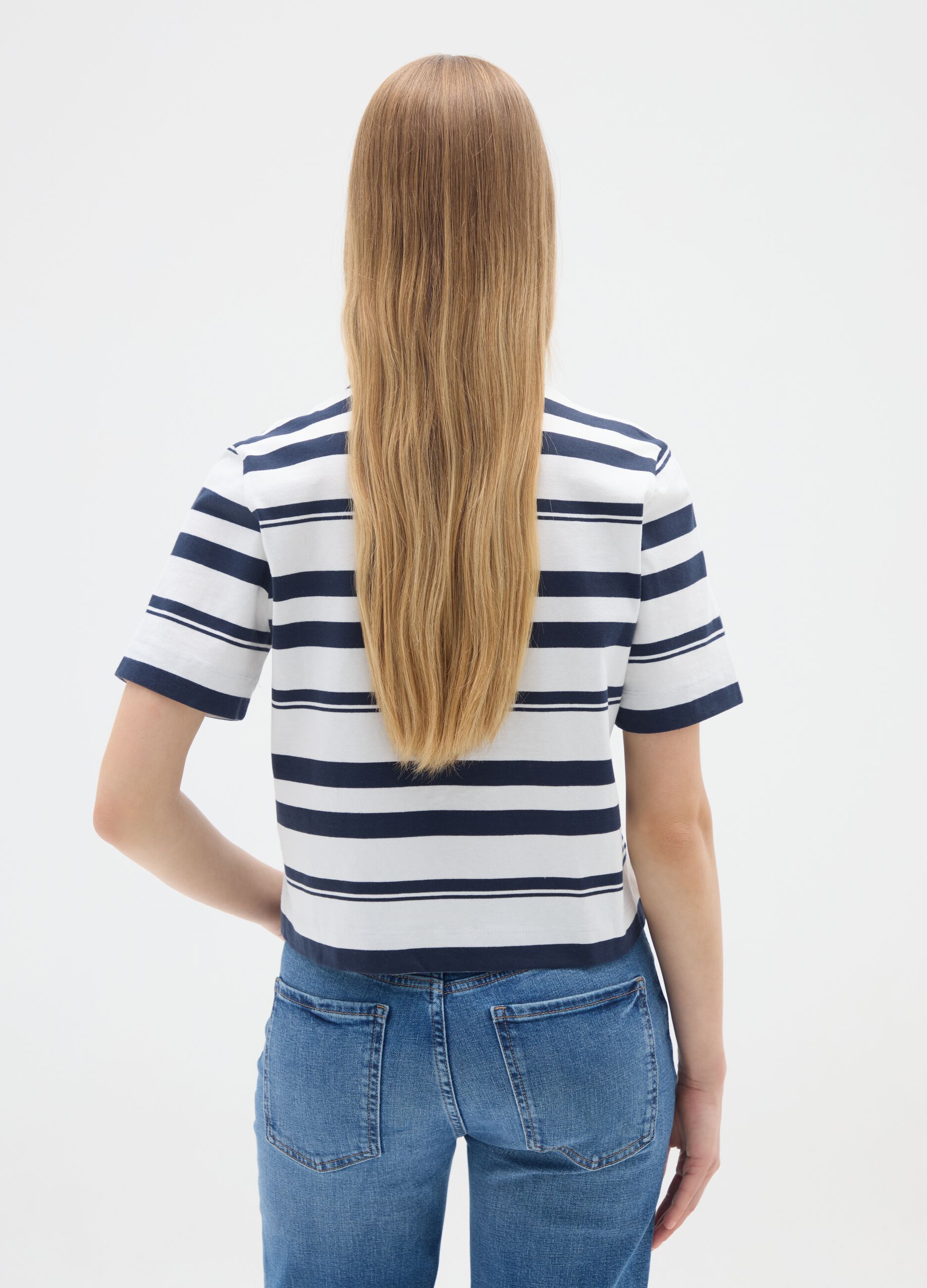 White and blue striped cotton polo shirt