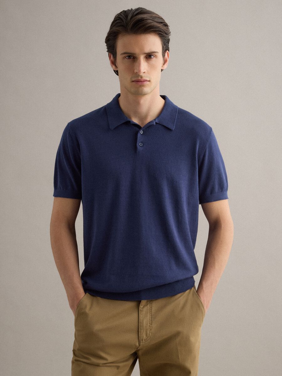 Polo in misto cotone, lino e seta blu regular fit_1