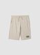 Beige organic cotton Bermuda shorts with elasticated waist_0