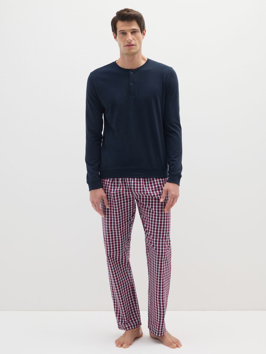 Regular fit long multicolour check pyjamas in pure cotton_0