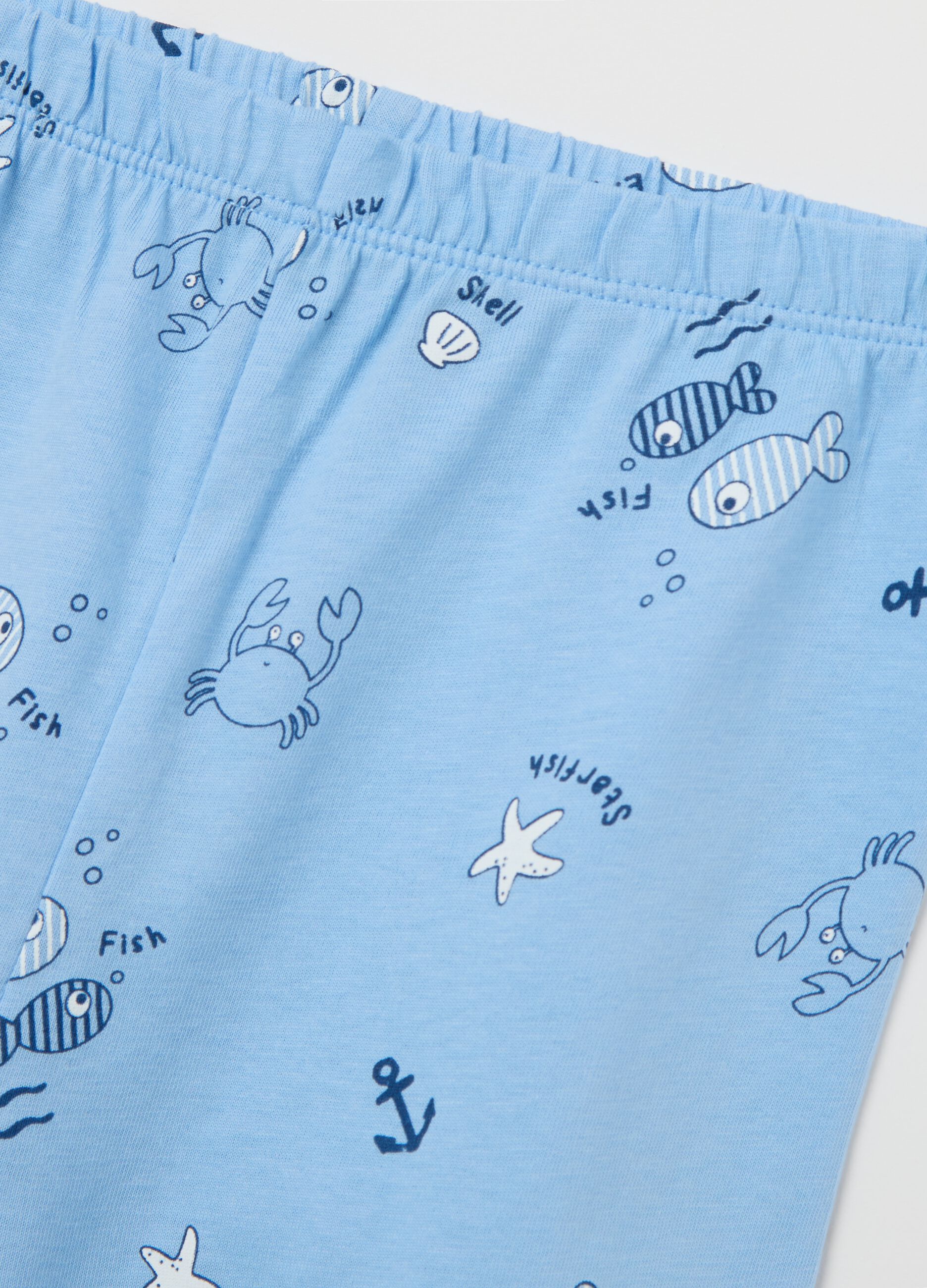 Blue and light blue pyjamas in cotton with sea motif print