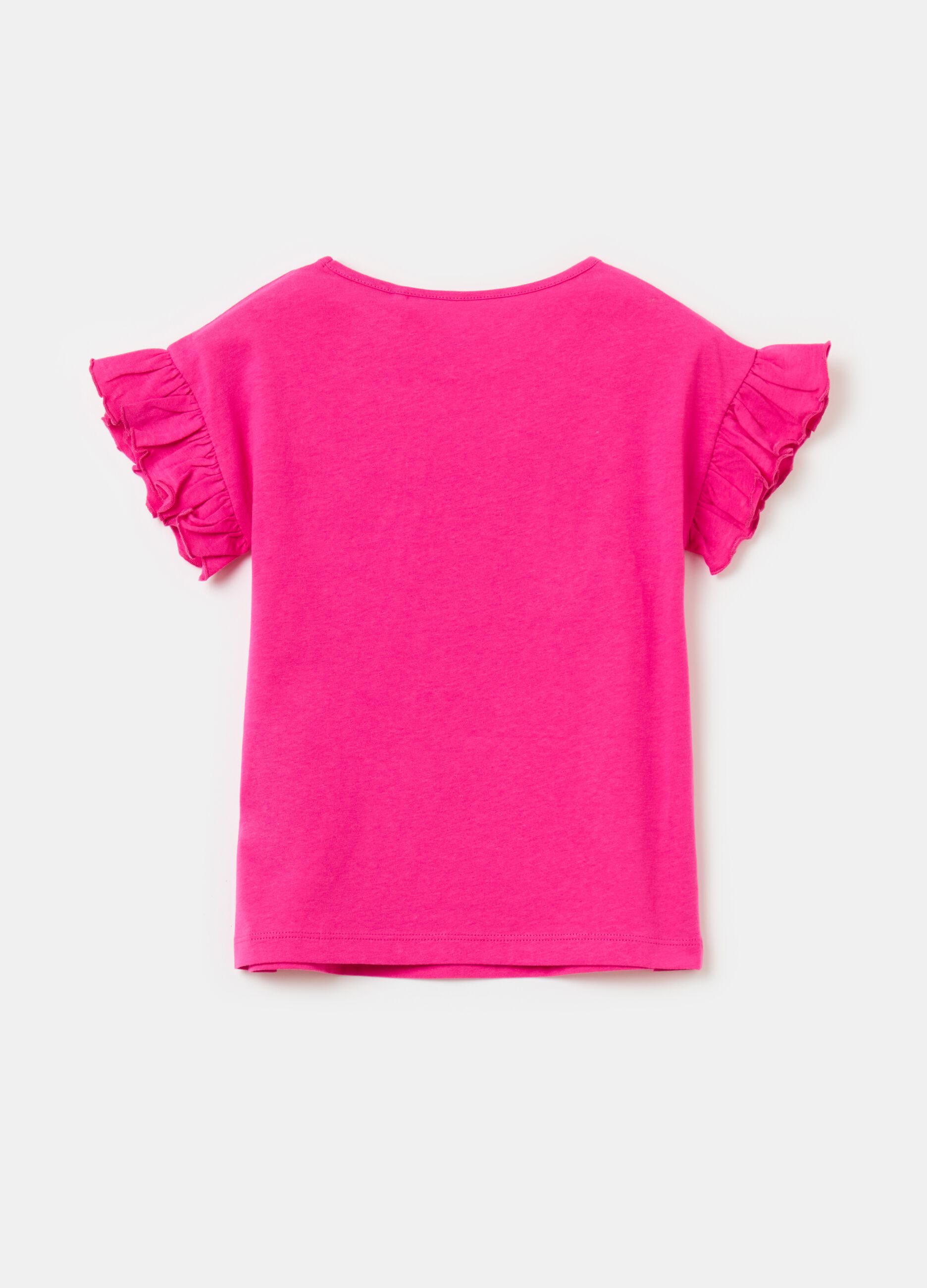 Cotton T-shirt with small pocket and frills