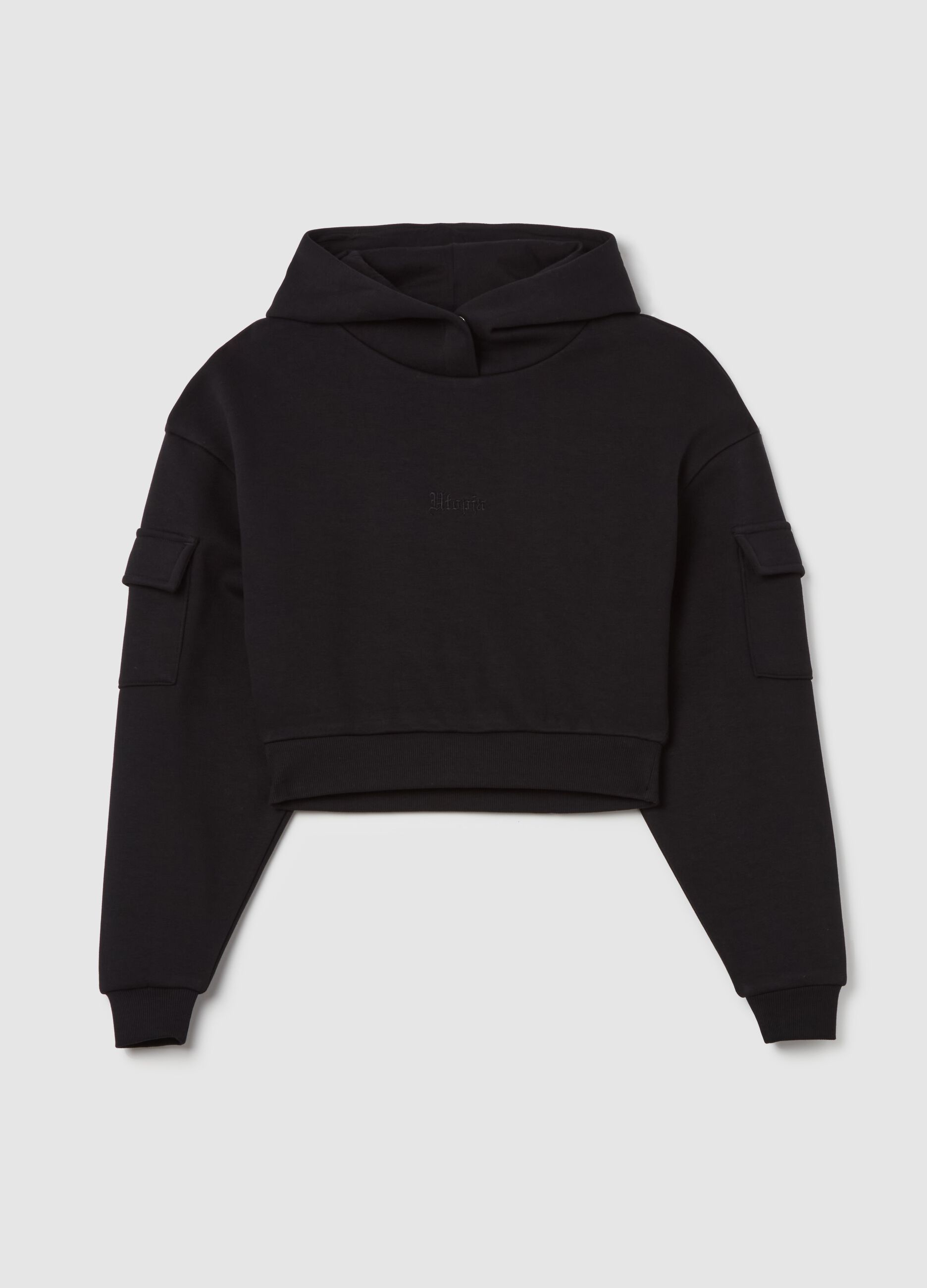 Crop Cargo Hoodie Black