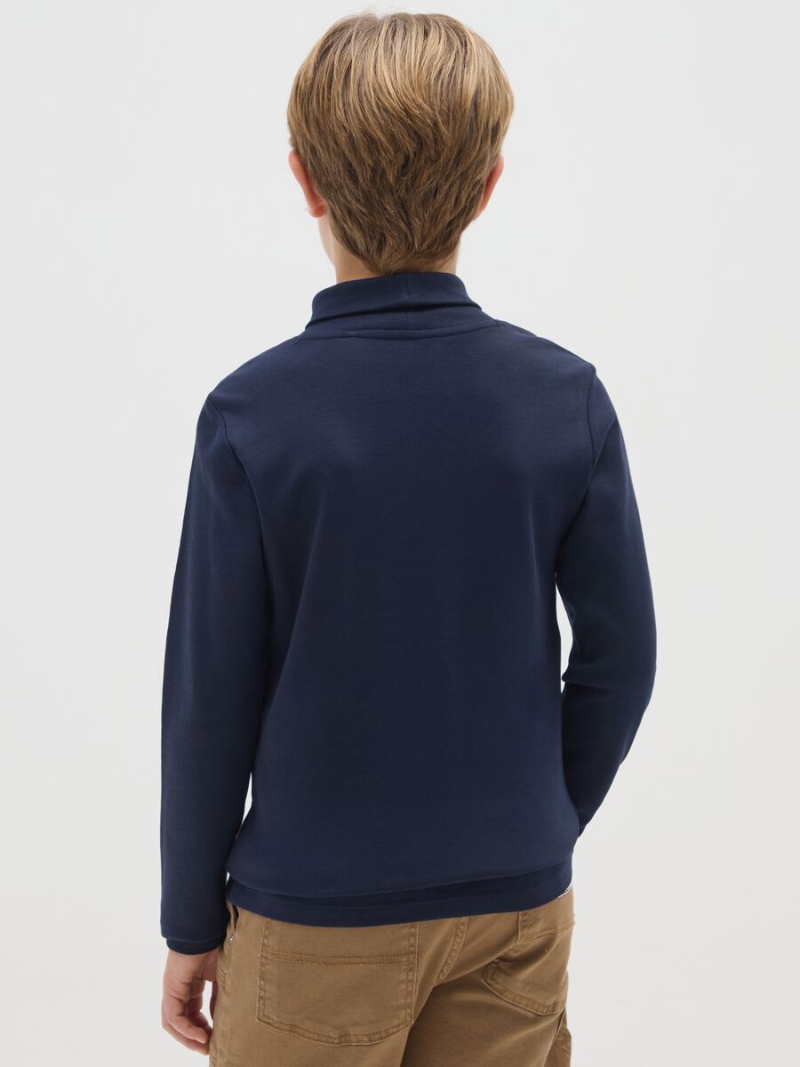 Maglia a collo alto da ragazzo in puro cotone blu regular fit_1