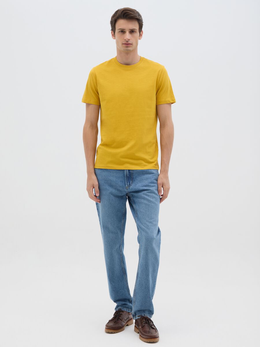 Men's Yellow Pure Cotton Regular Fit T-Shirt_1