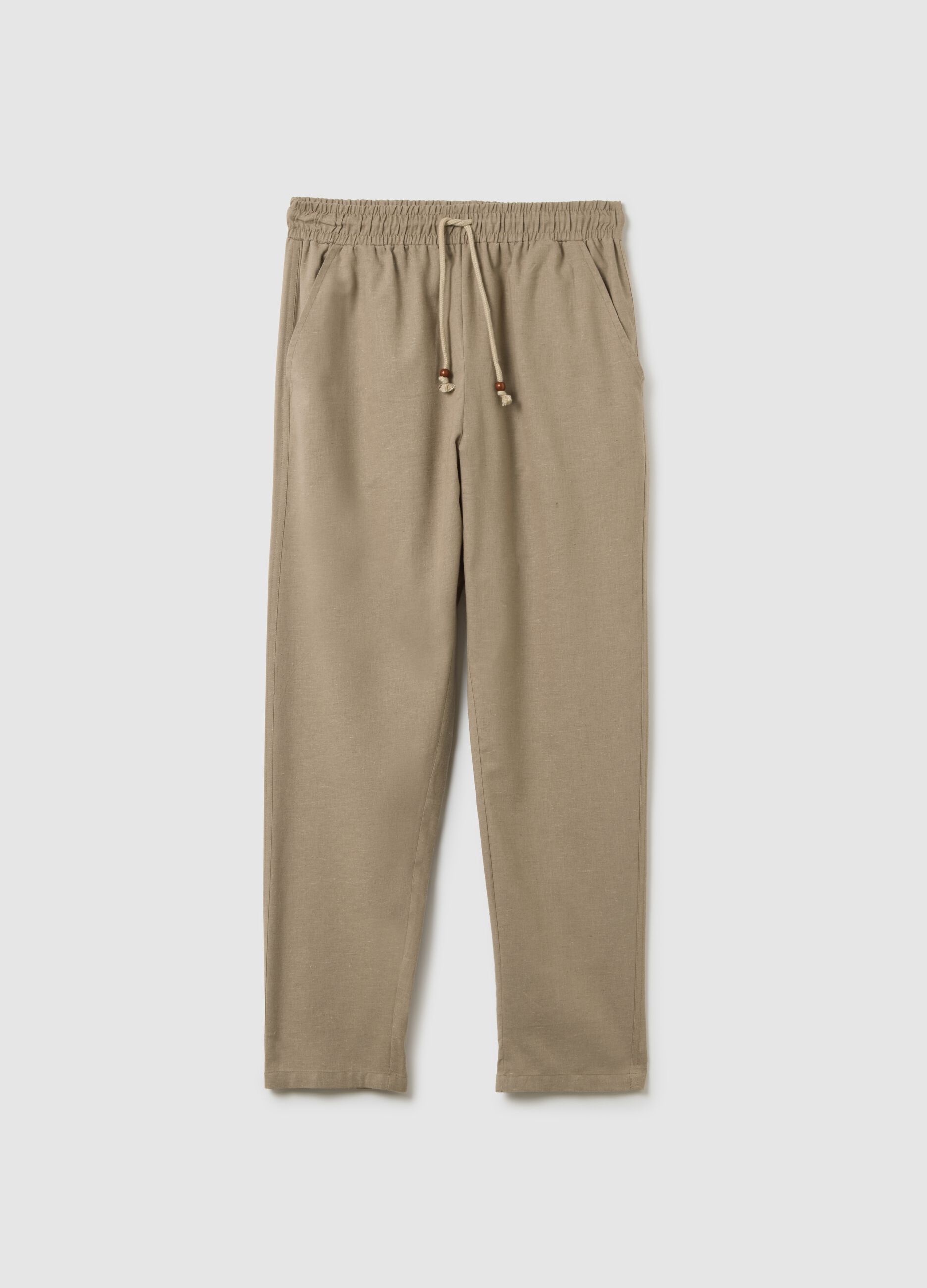 Pantaloni da uomo in misto cotone beige regular fit con coulisse