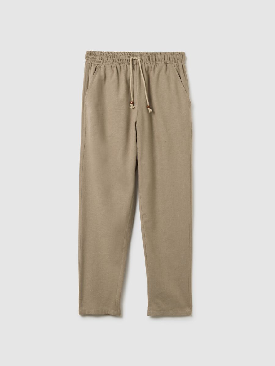 Men's beige regular fit cotton blend trousers with drawstring_4