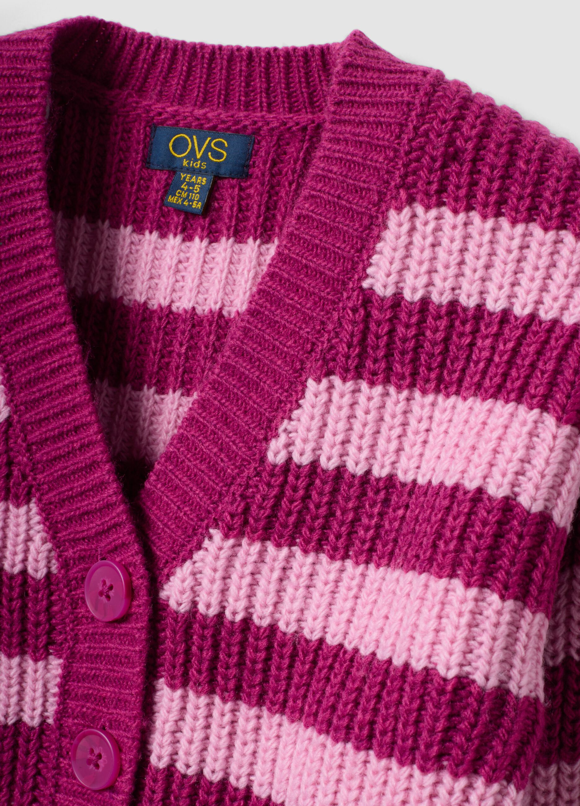 Girls&rsquo; purple striped crew-neck knitted cardigan