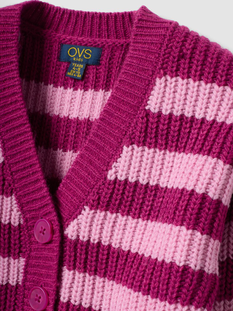 Girls&rsquo; purple striped crew-neck knitted cardigan_2