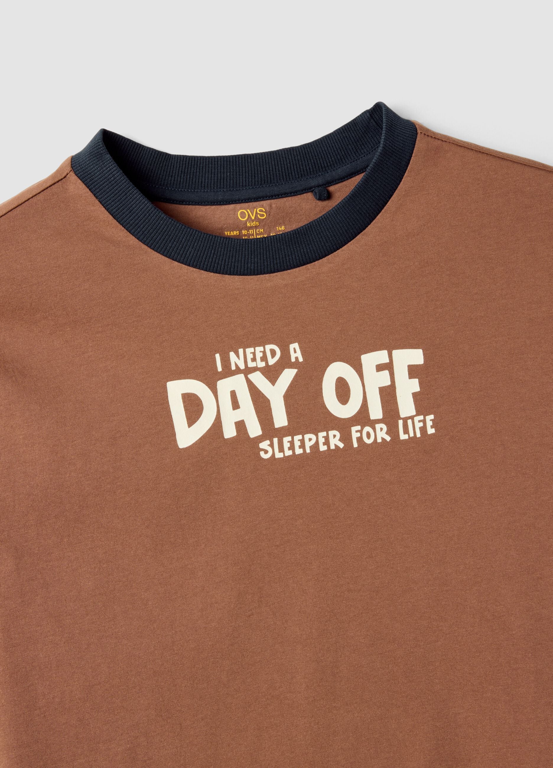 Blue and brown organic cotton crew-neck pyjamas for boys