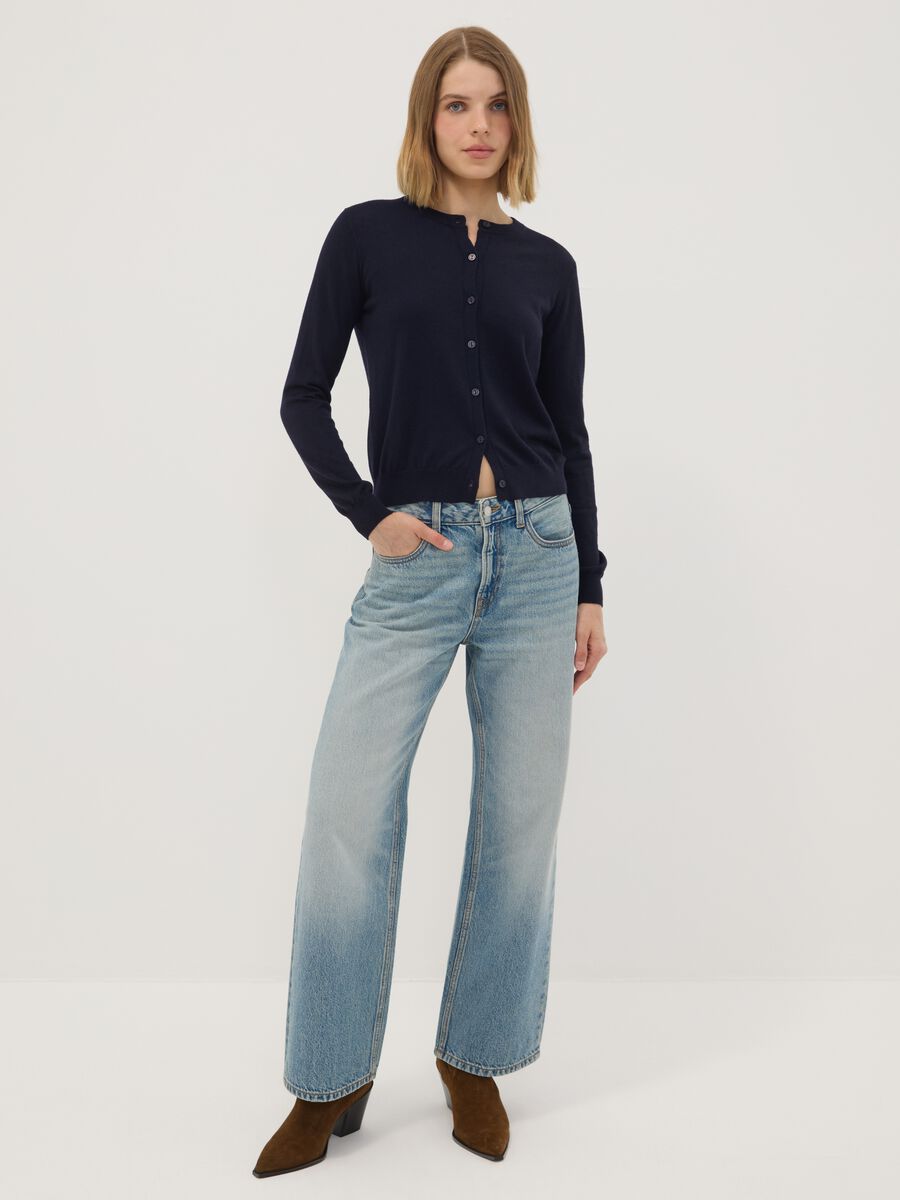 Navy wool-blend crew-neck cardigan_1