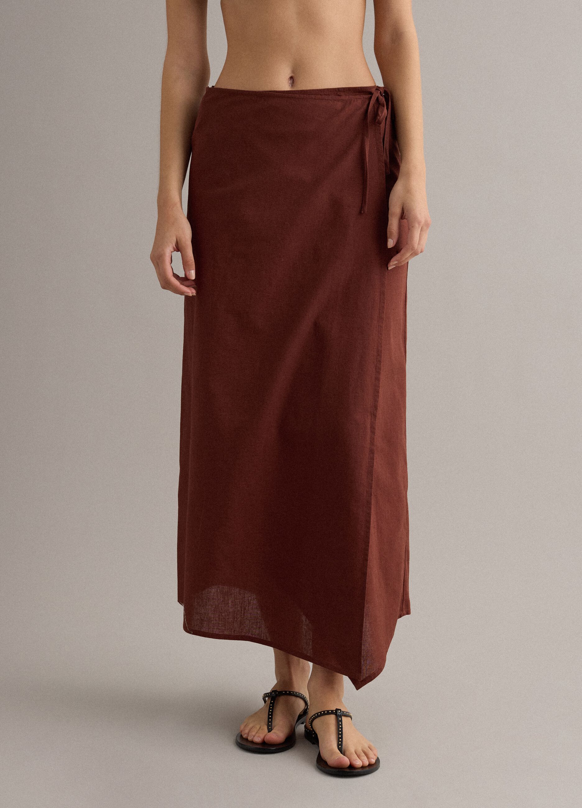 Brown cotton-linen blend pareo