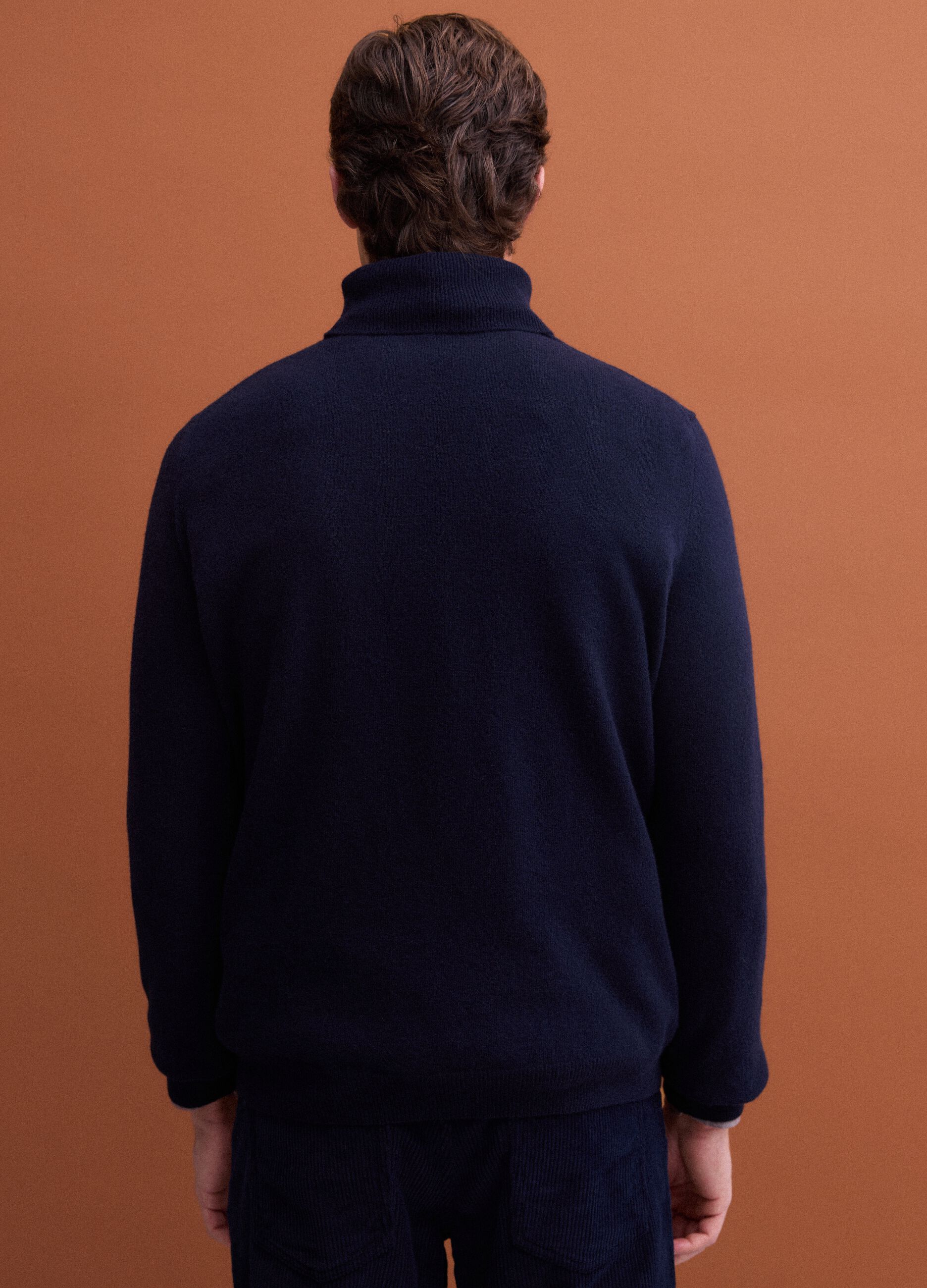 Navy blue pure lambswool roll-neck jumper
