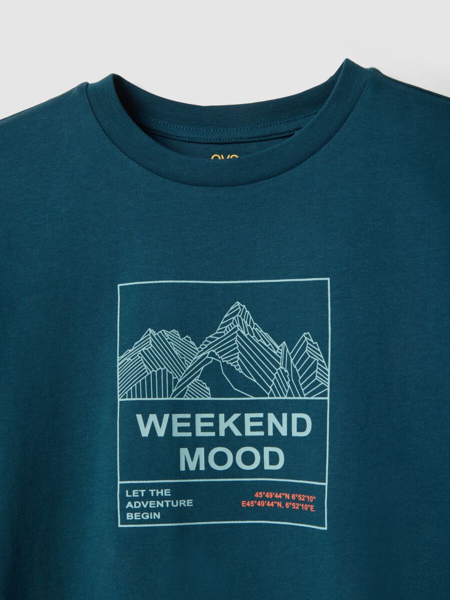 Pigiama in puro cotone blu da ragazzo regular fit con stampa_2