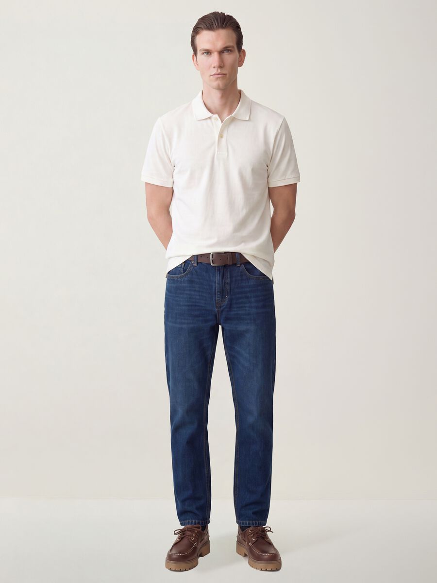 Regular tapered pure cotton denim jeans_0