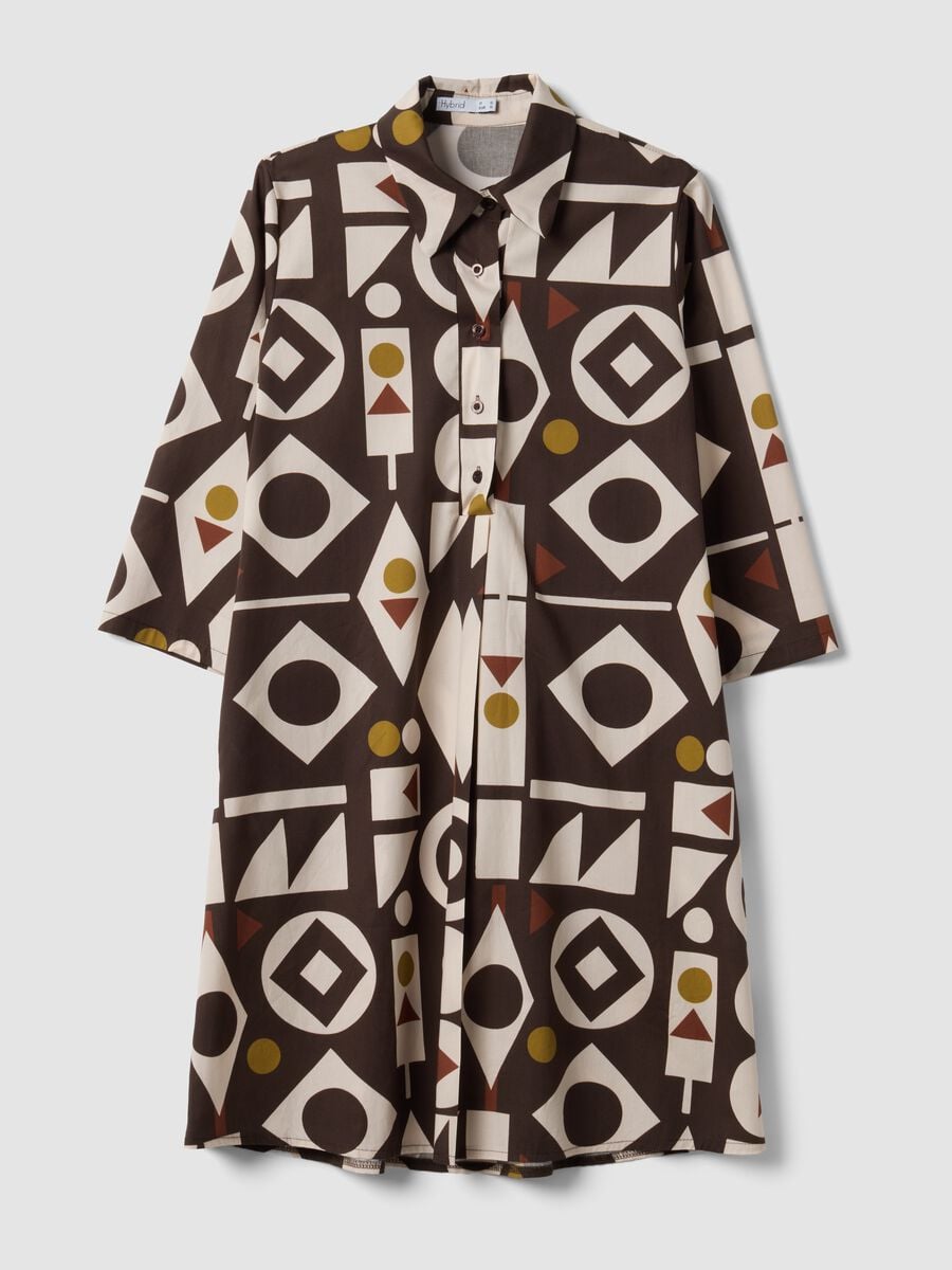 Abito marrone in cotone elasticizzato con fantasia geometrica regular fit_4