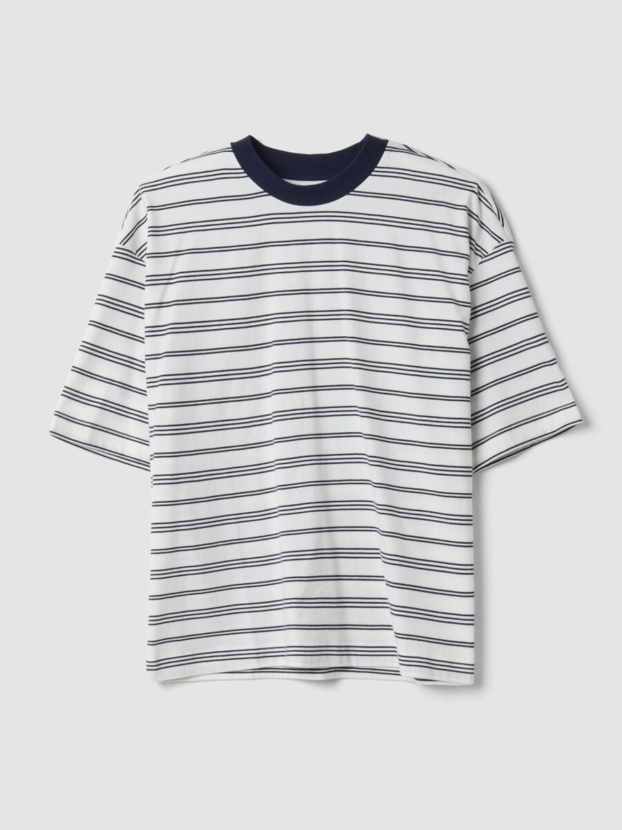 Blue striped pure cotton boxy-fit T-shirt_0