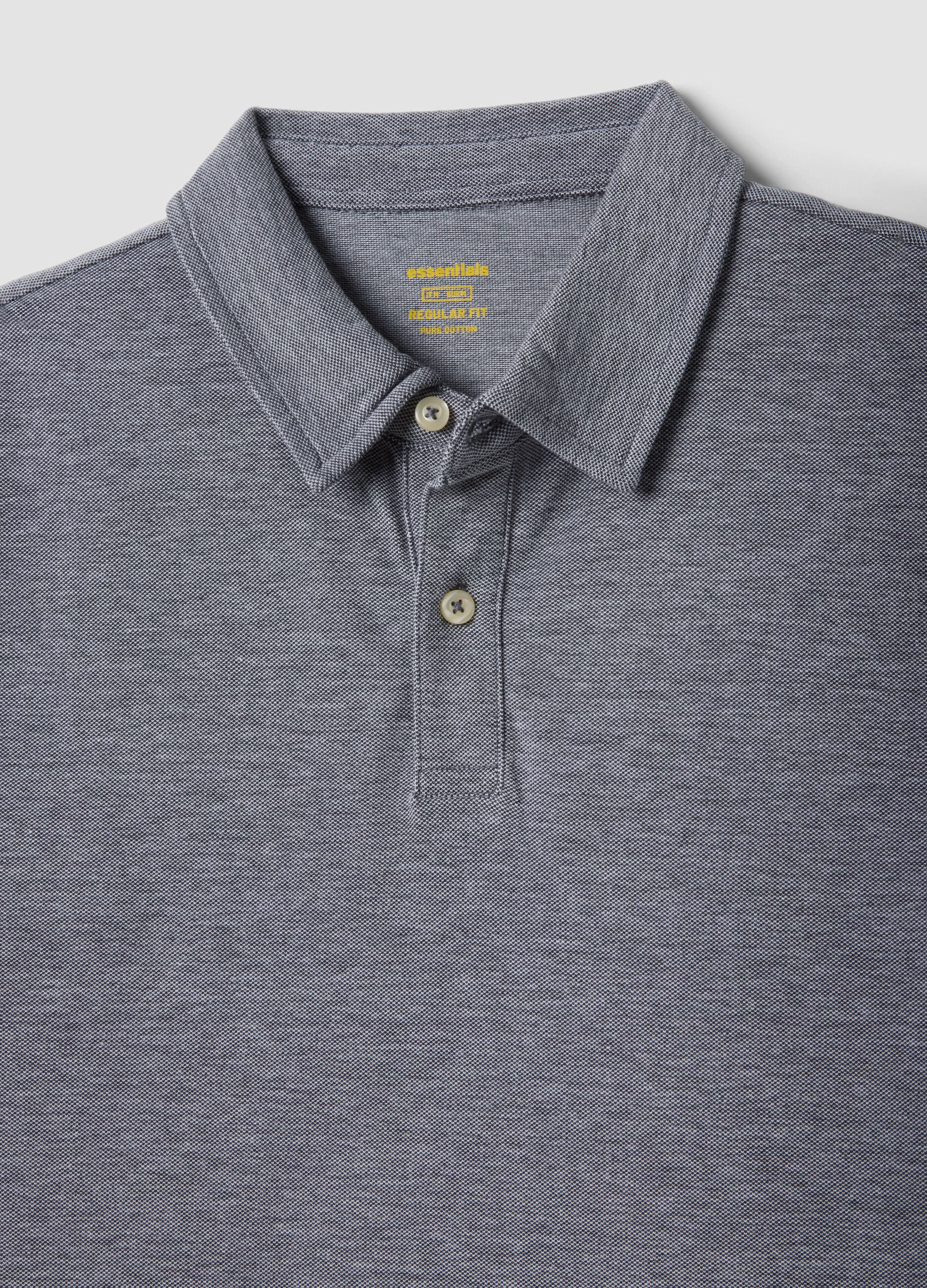 Grey short-sleeved polo shirt in pure cotton