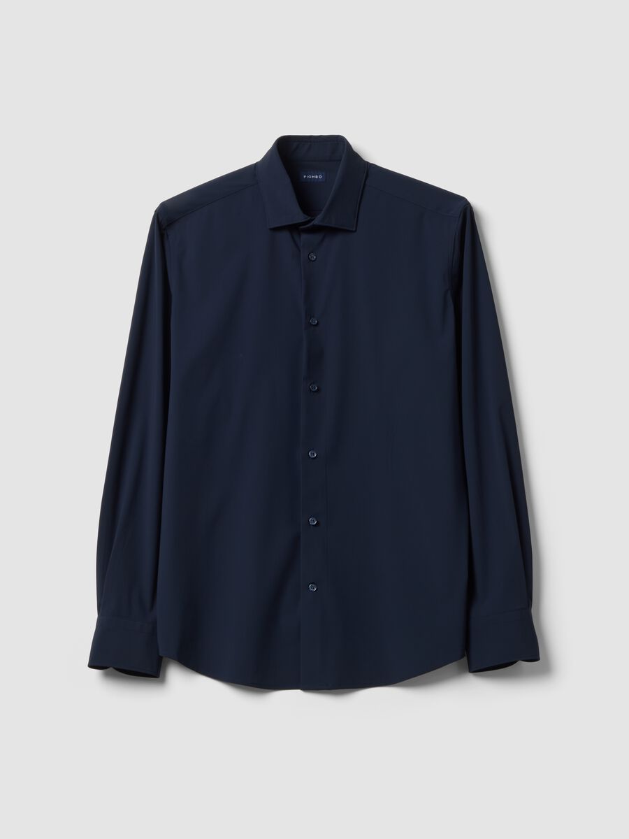 Camicia blu in tessuto elasticizzato traspirante e 4 Way Stretch slim fit_0