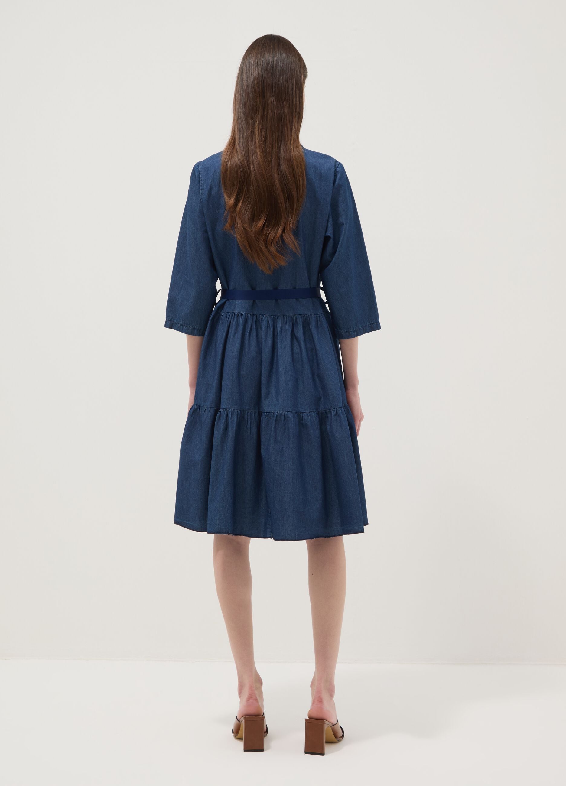 Blue stretch-cotton shirt dress with belt, regular fit