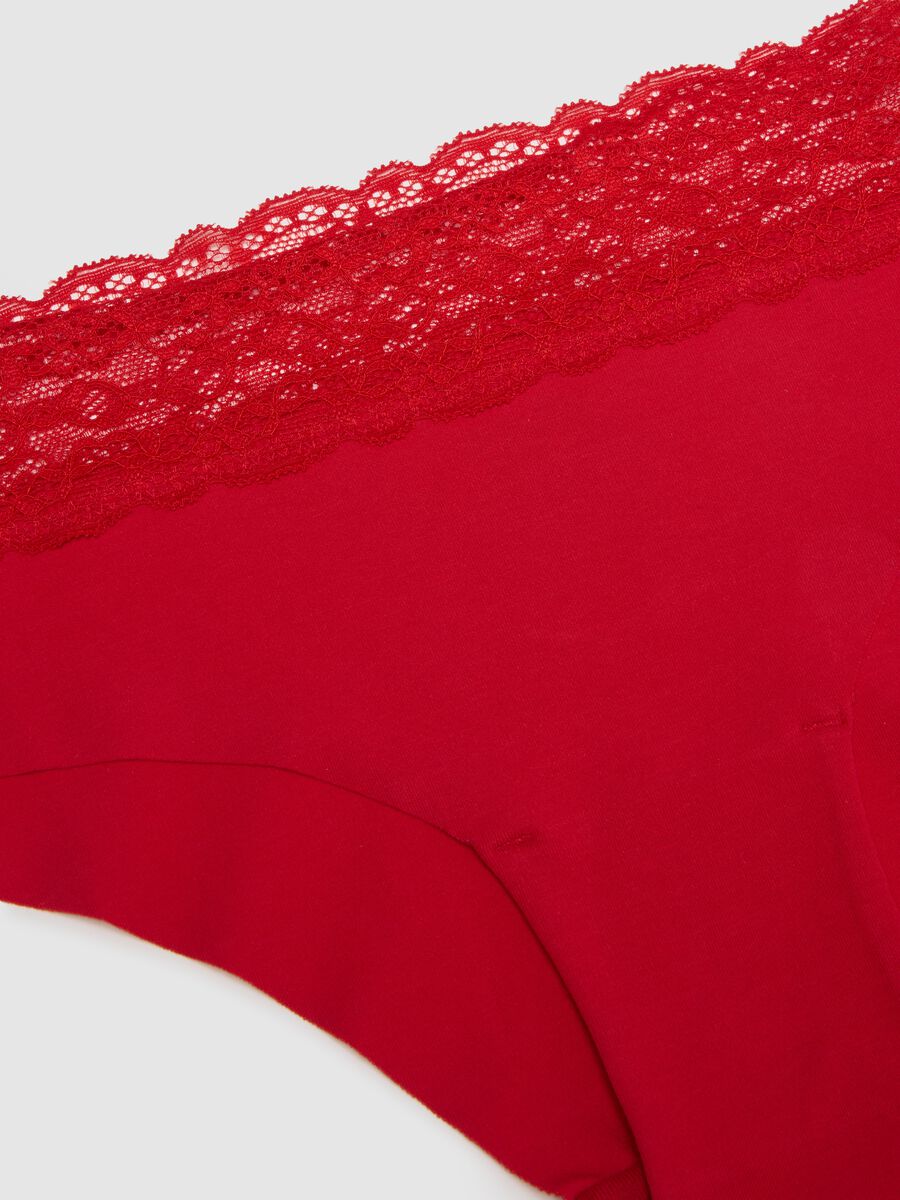 Red stretch cotton briefs with lace regular fit_5