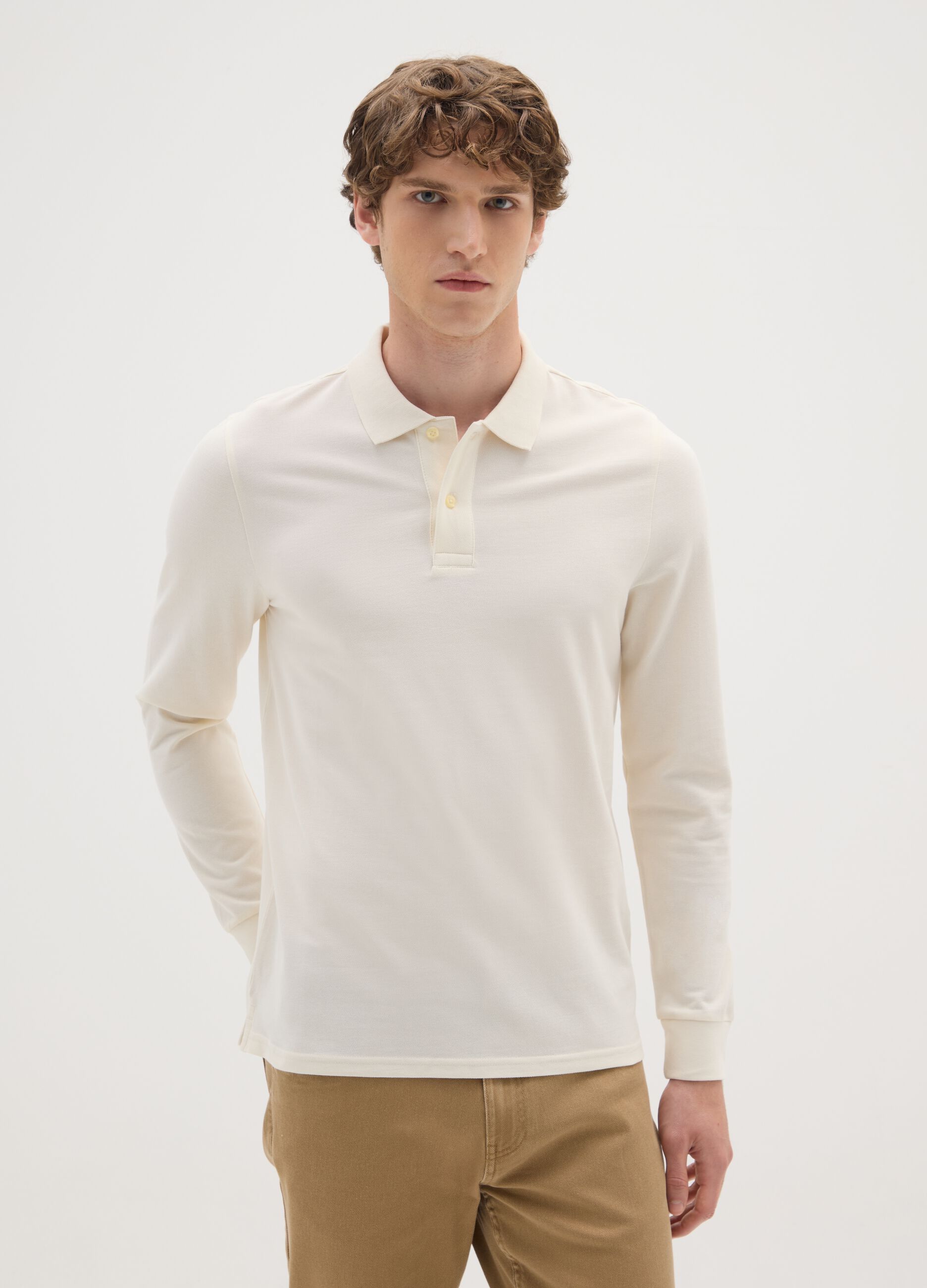 Beige pure cotton polo regular fit