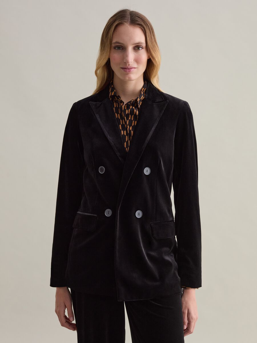 Double-breasted blazer in velvet_0
