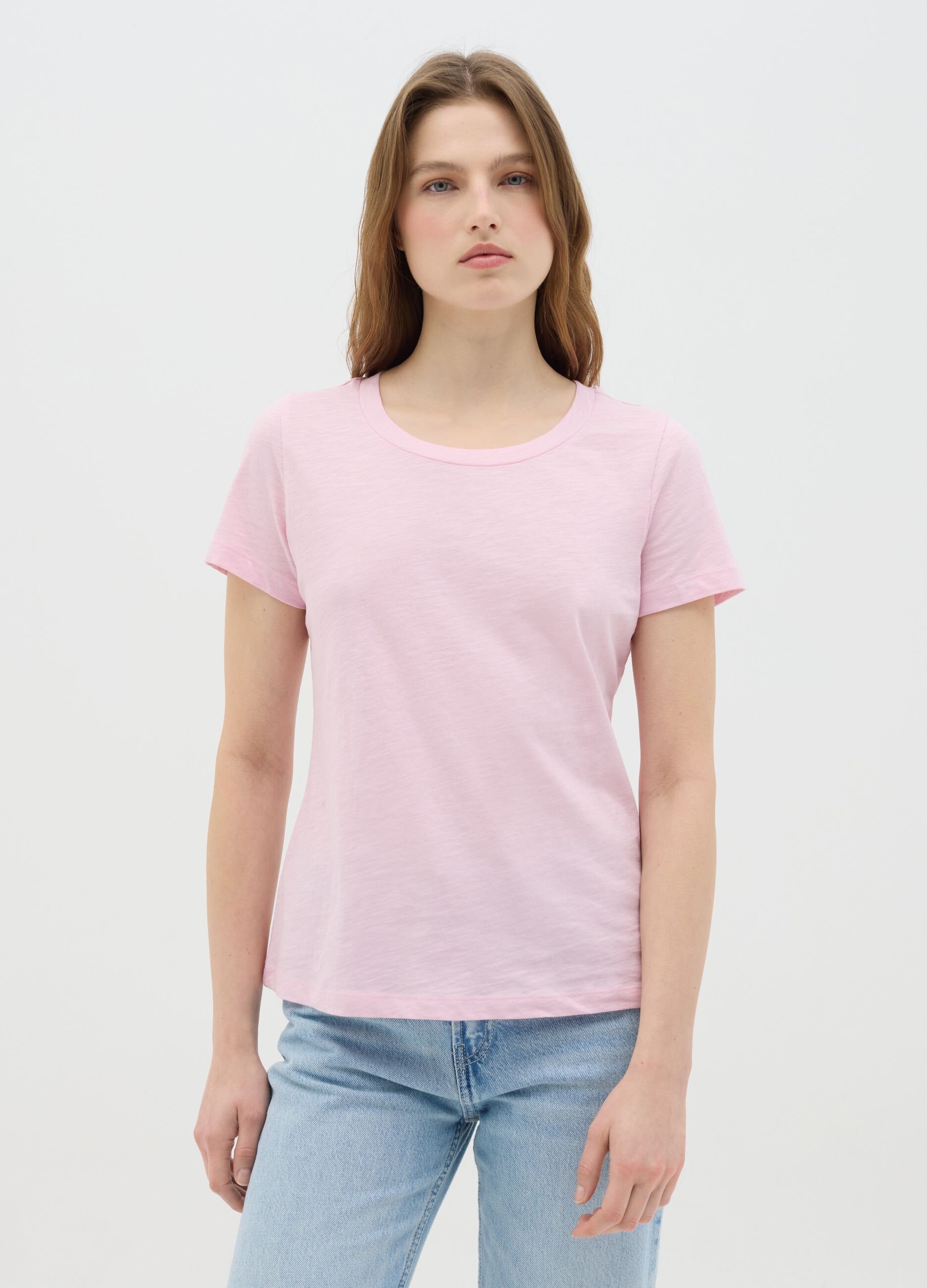 Pink crew neck organic cotton T-shirt by Ovs