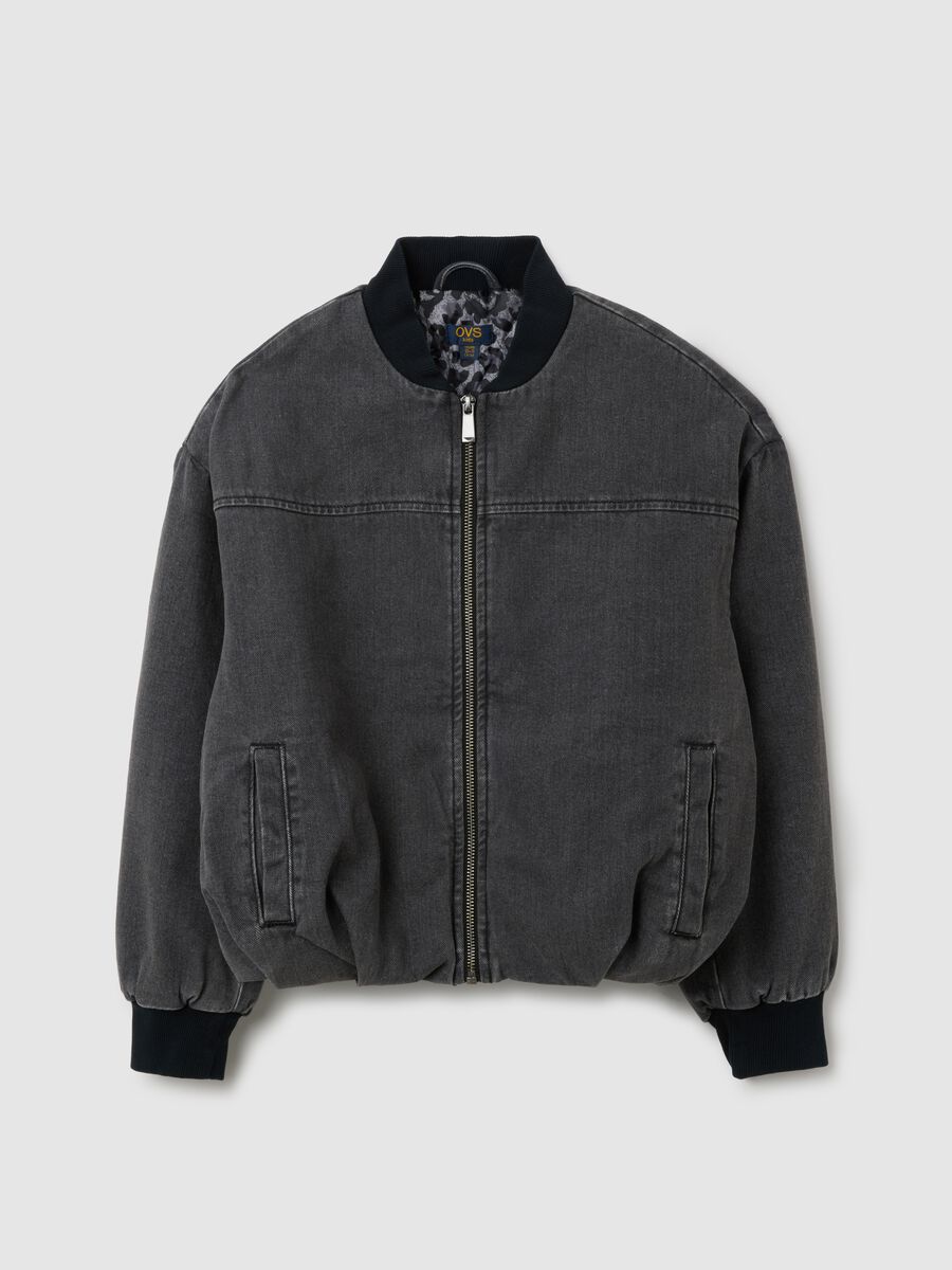 Girls' oversized grey cotton bomber jacket_0