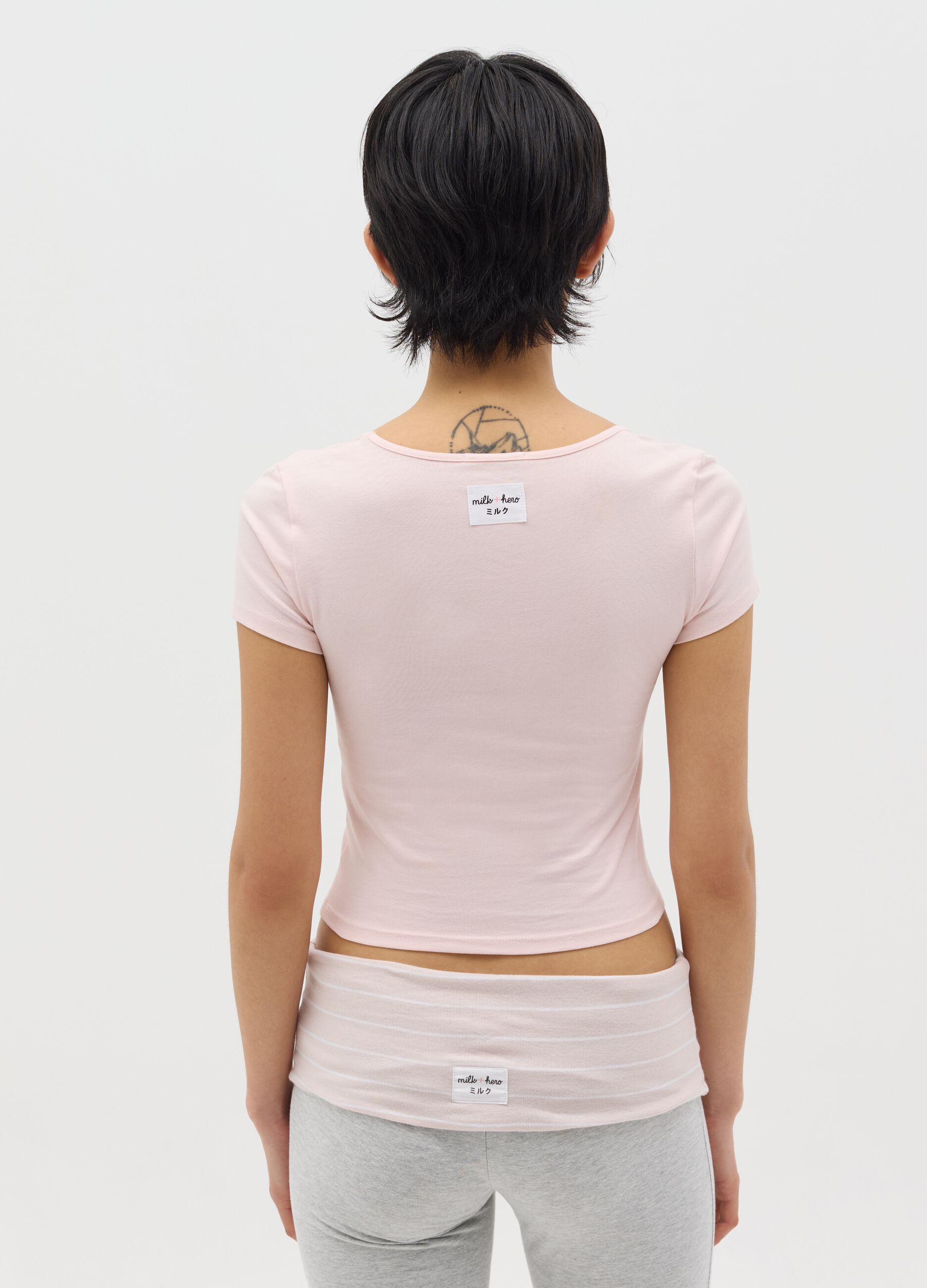 Pink T-shirt with square neckline