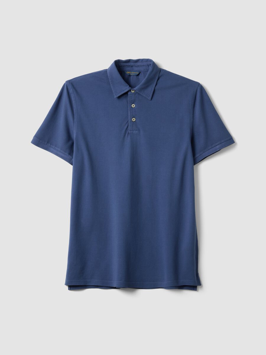 Polo blu in puro cotone a maniche corte slim fit_0