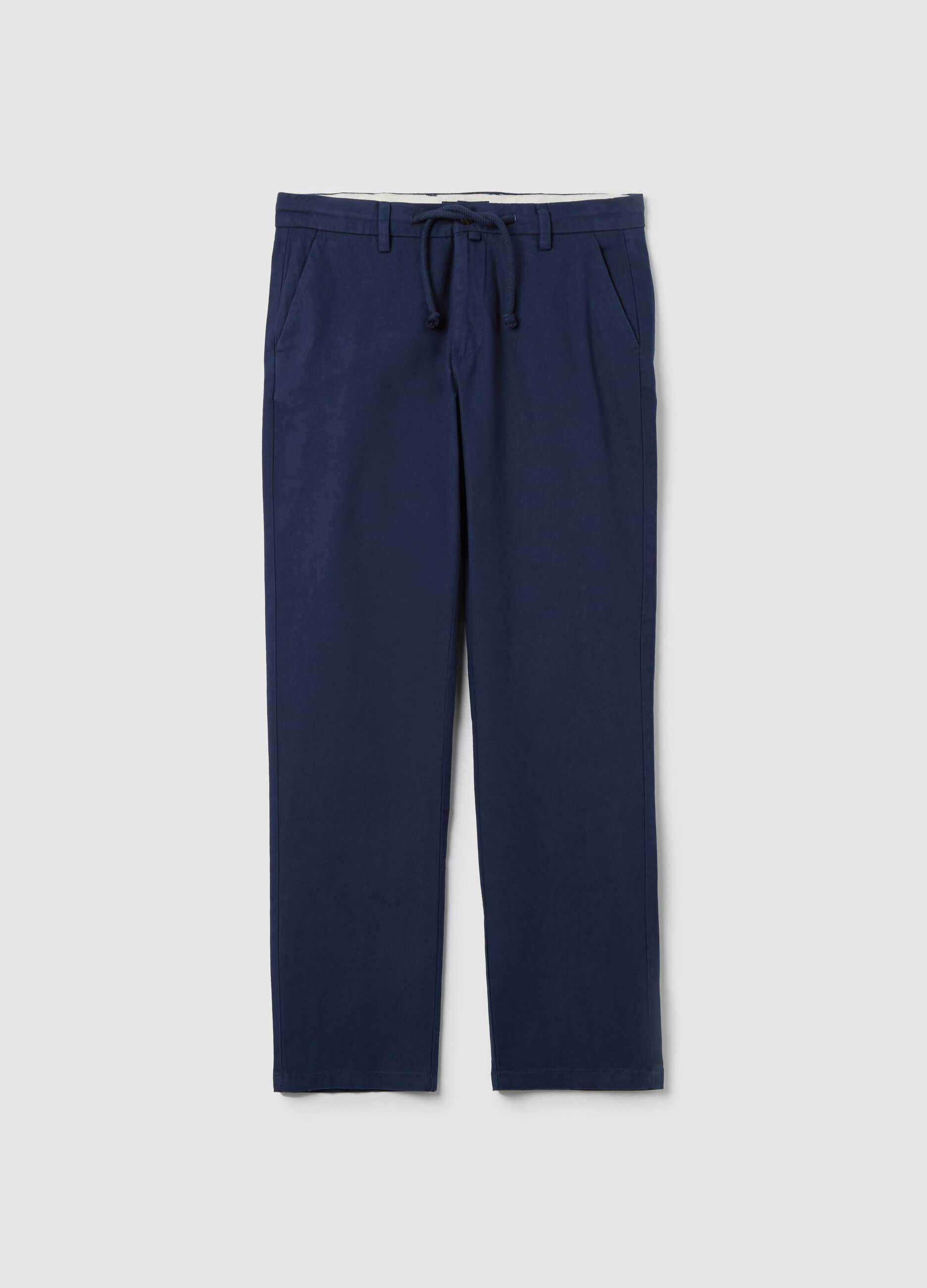 Blue chino trousers in linen and cotton