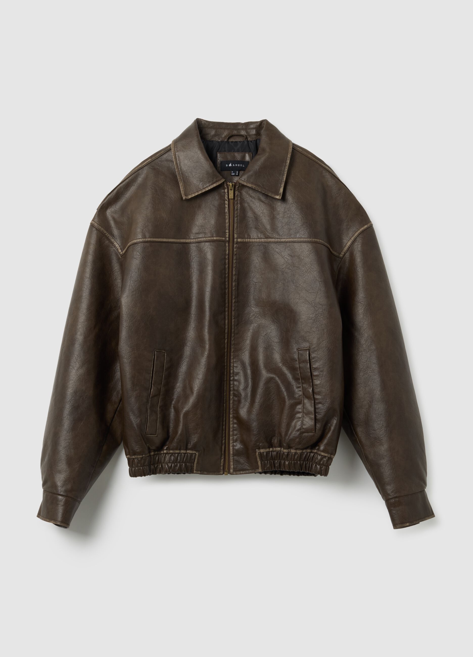 Brown Faux Leather Bomber Jacket