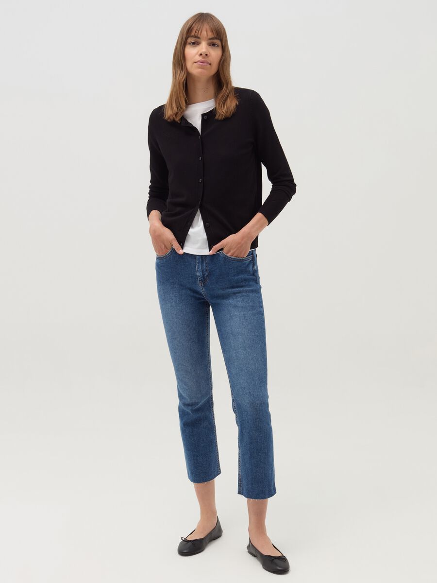 Solid colour cardigan with round neck_1