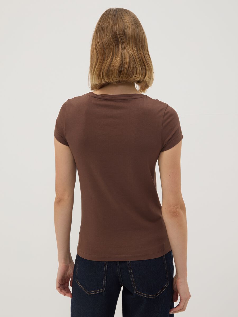 Brown stretch cotton crew-neck T-shirt, regular fit_3
