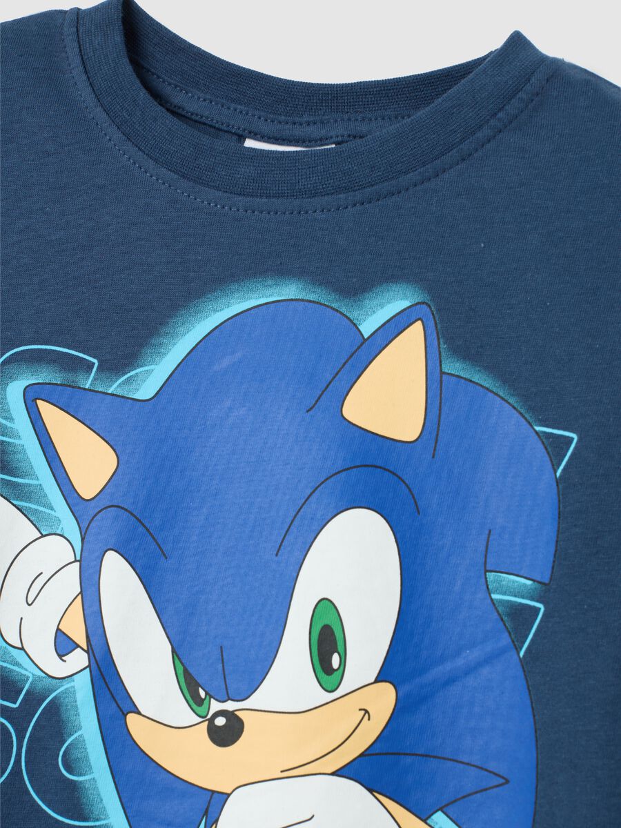 T-shirt da bambino in puro cotone blu regular fit con stampa Sonic_2