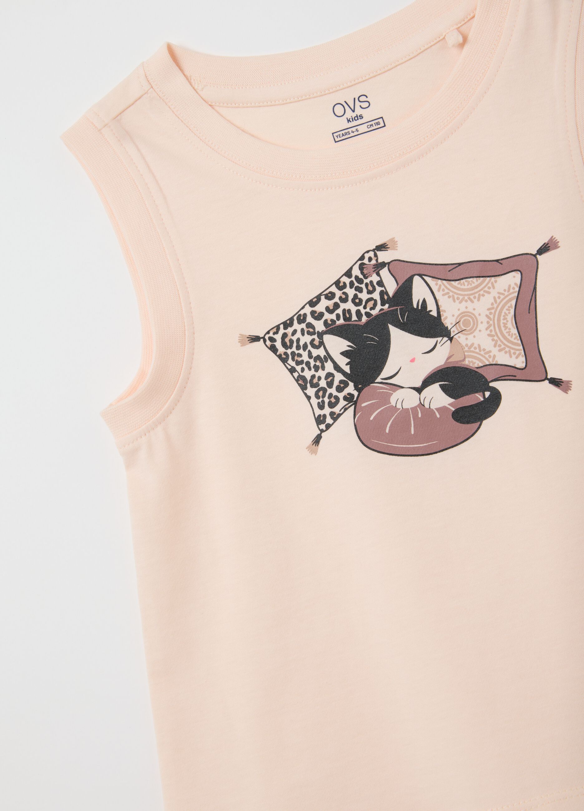 Canotta da bambina in puro cotone beige regular fit con stampa 