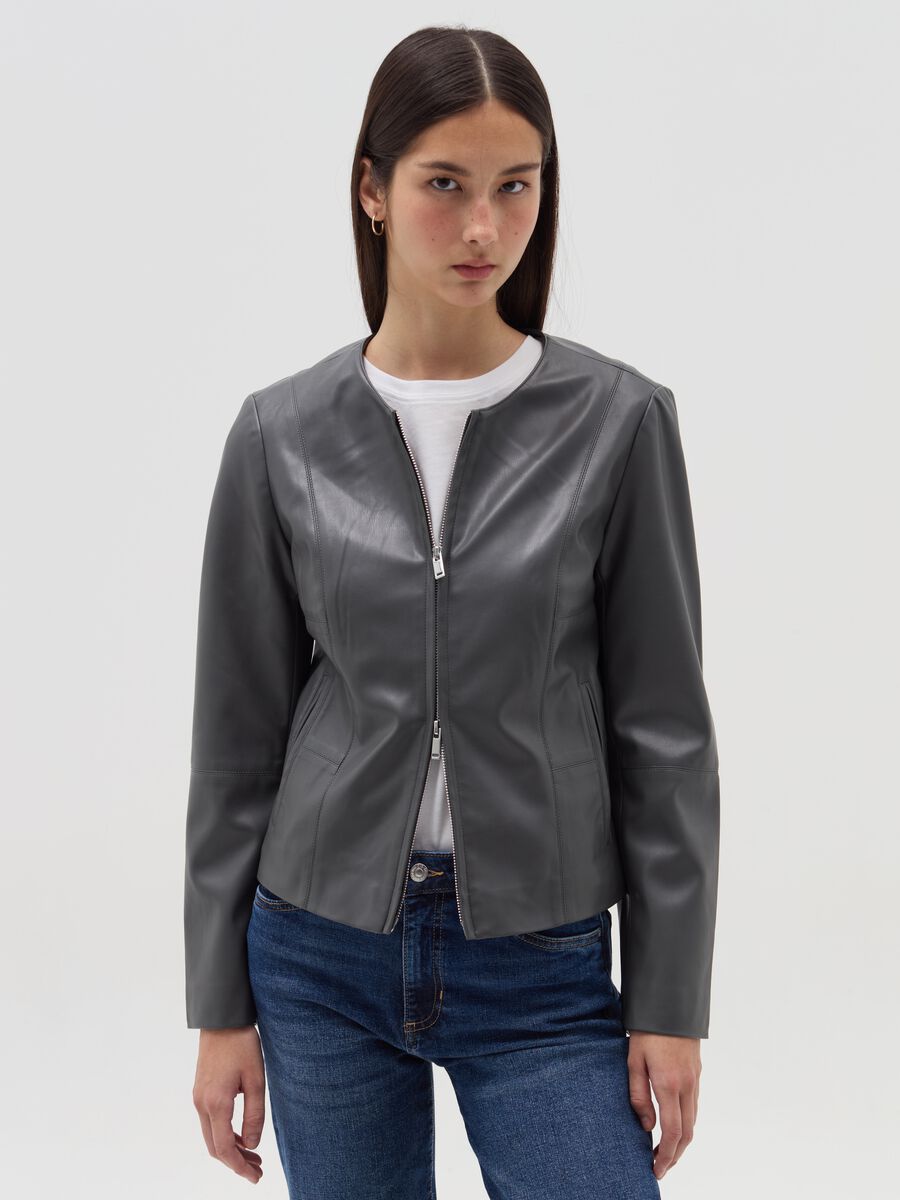 Biker jacket with shiny effect_0
