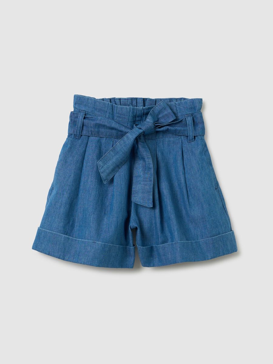 Girls' blue regular fit cotton shorts_0